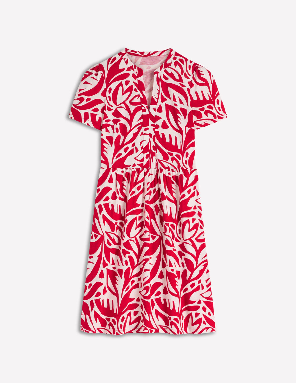 Naomi Short Sleeve Dress-Merida Red, Leafy Cascade Mono