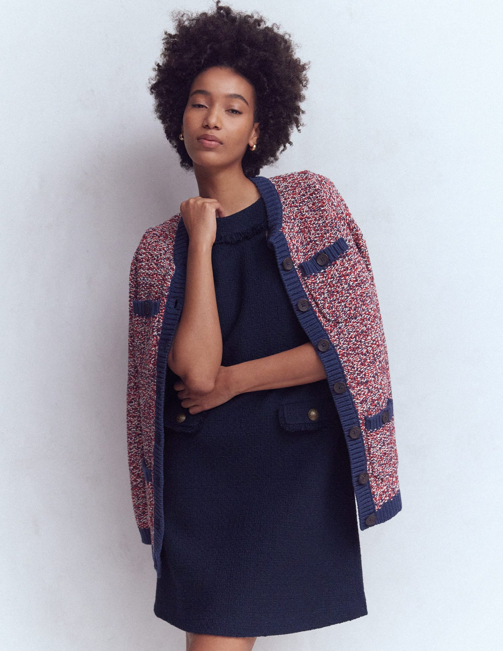 Evita Cotton Shift Dress-Navy