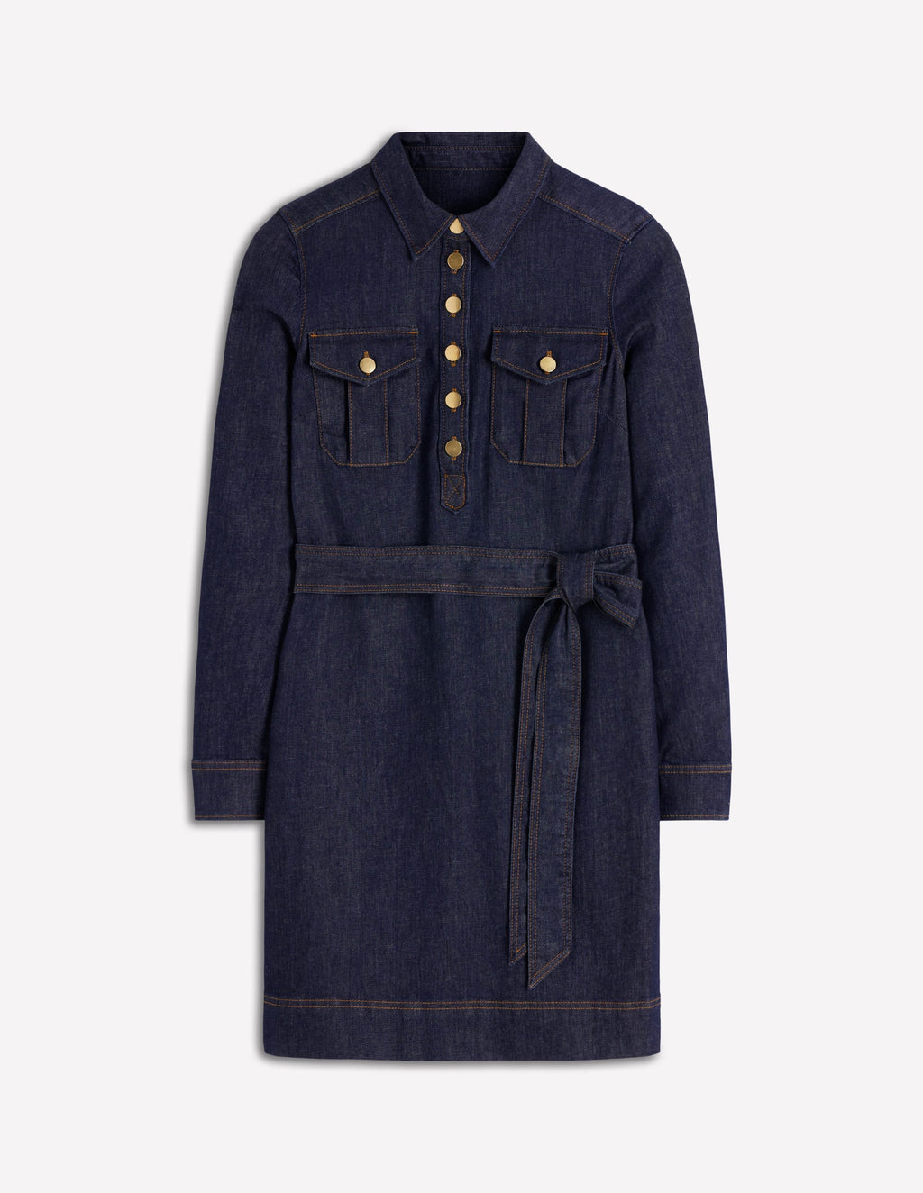 Half Placket Denim Dress-Indigo Wash