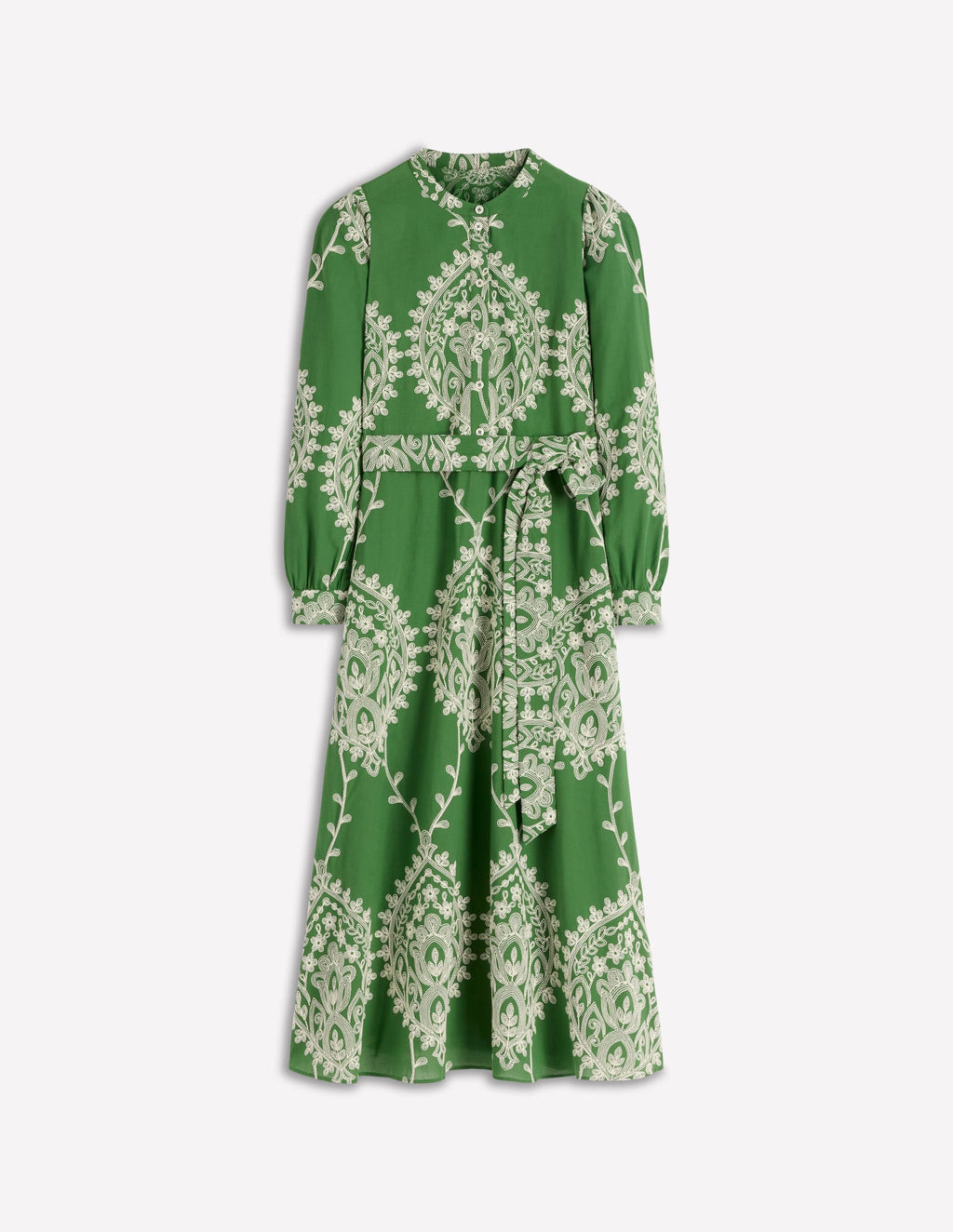 Ava Cotton Midi Dress-Green Broderie