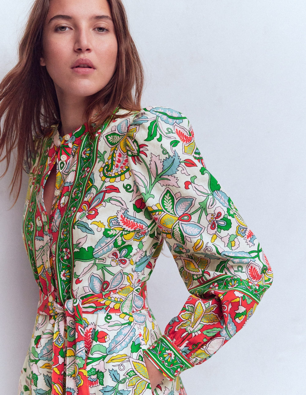 Ava Linen Blend Midi Dress-Multi, Botanical Trail