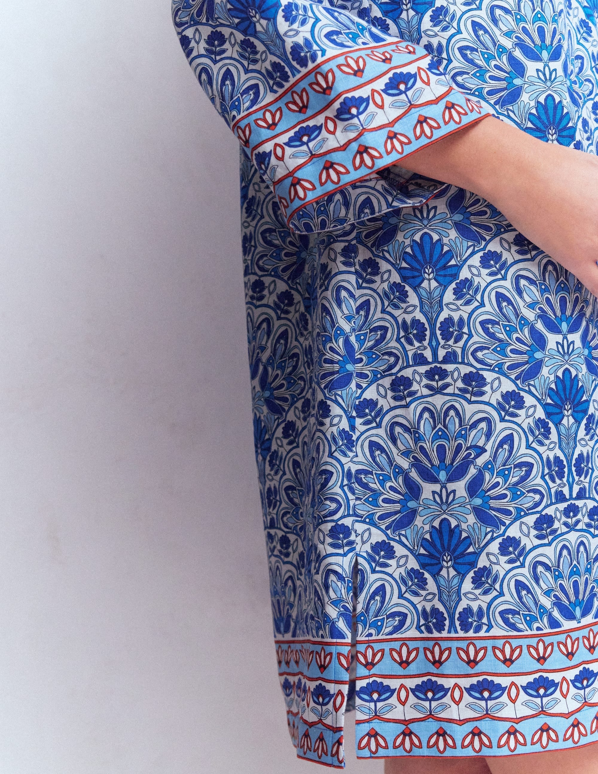 Carmen Linen Short Dress-Bright Blue, Elaborate Terrace
