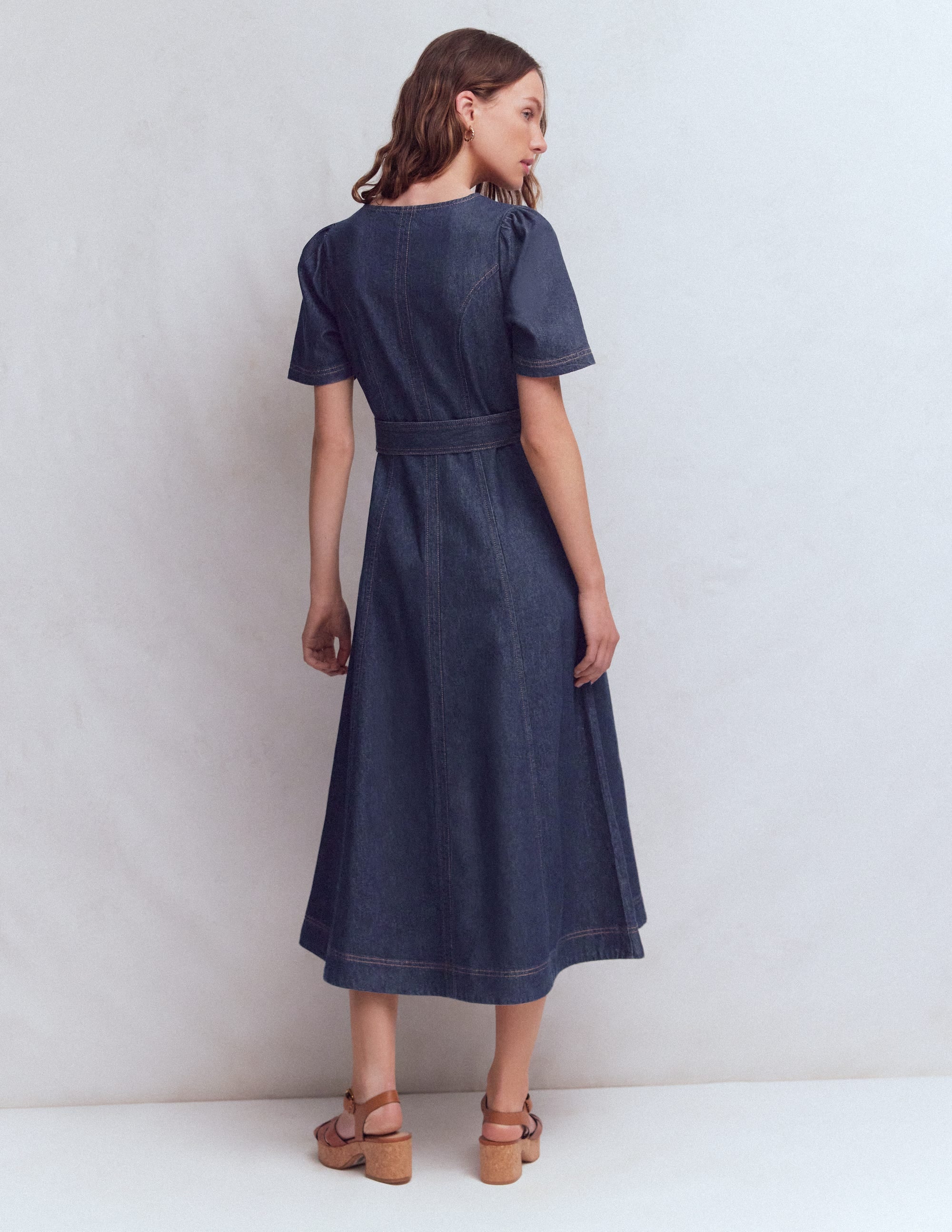Button Detail Denim Dress-Indigo Wash