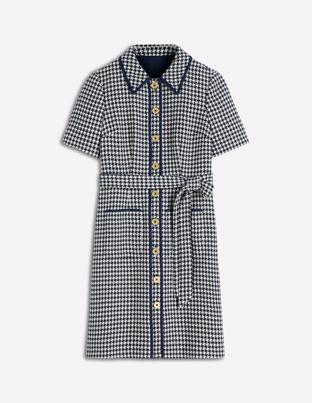 Loren Trim Short Dress-Navy Dogtooth