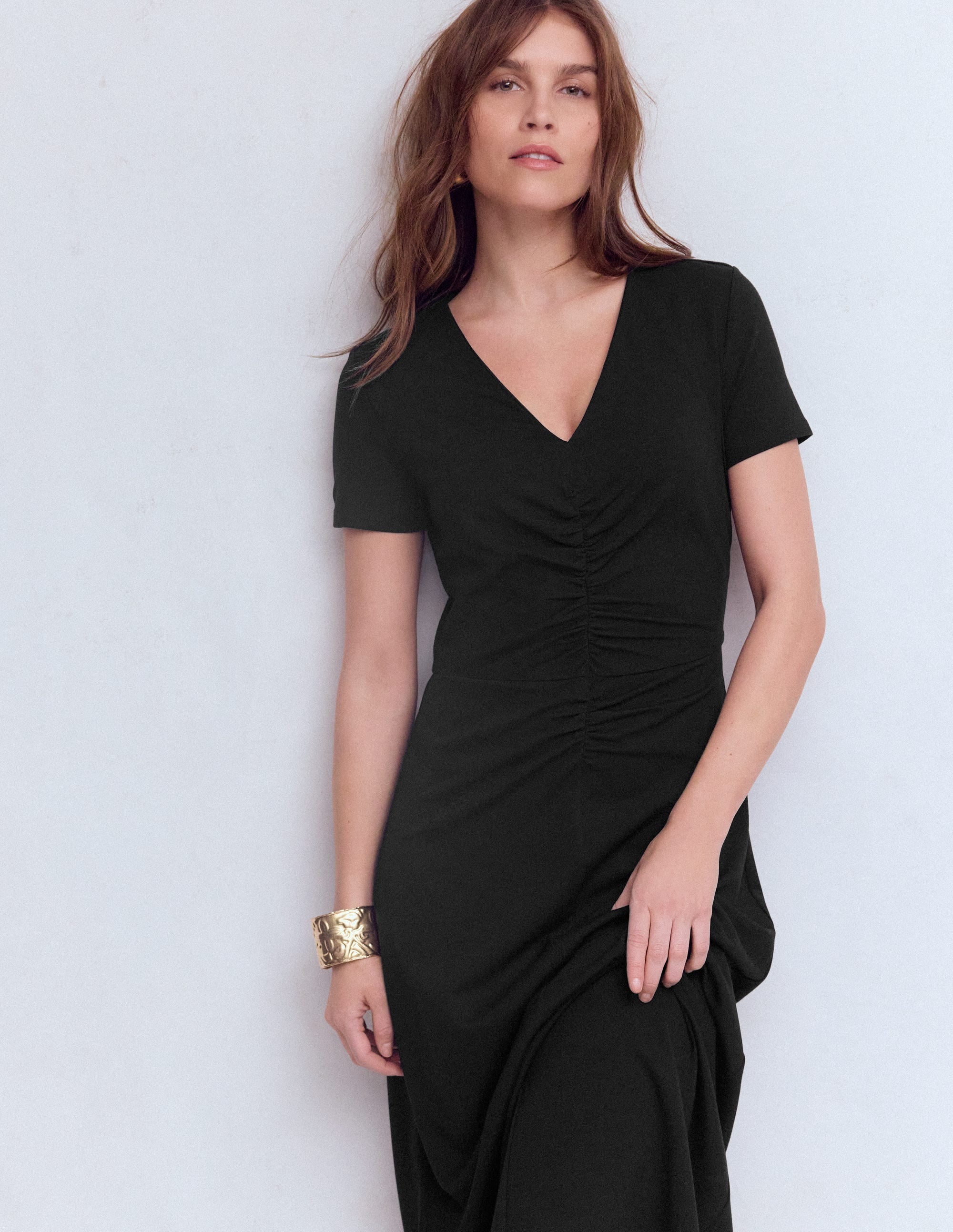 Una Ruched Front Ponte Dress-Black
