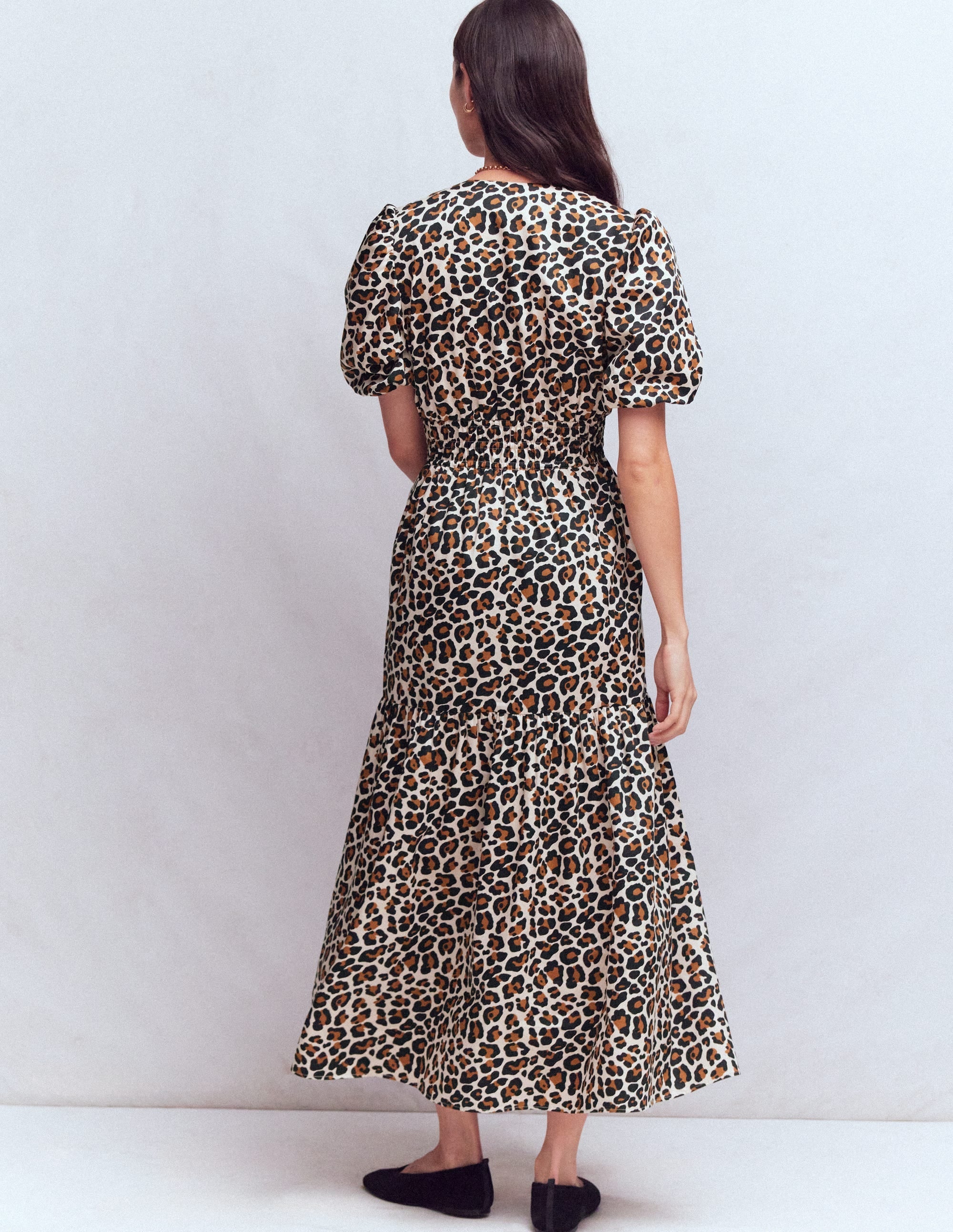 Irene Puff Sleeve Cotton Dress-Almond Milk, Cheetah Pop