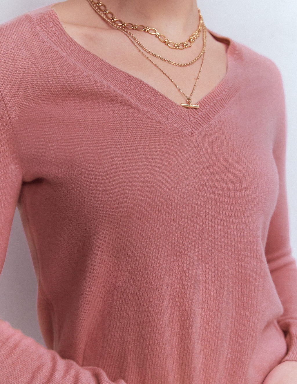 Eva Cashmere V-Neck Sweater-Camelia Pink