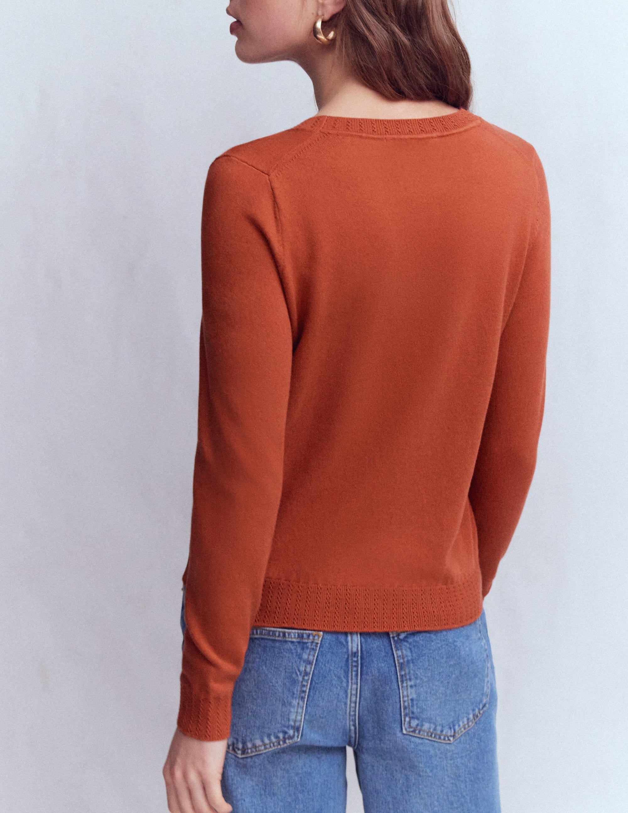 Emilia Cotton Crew Sweater-Roasted Chestnut Brown