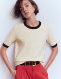 Emilia Cotton Crew T-shirt-Warm Ivory, Navy