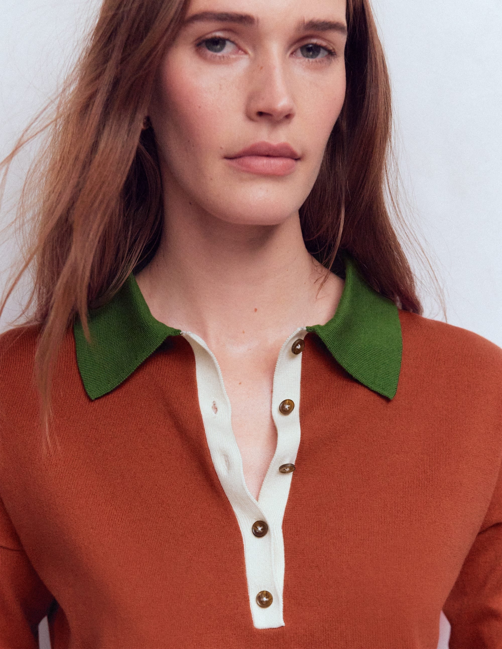 Lara Cotton Henley Jumper-Barn Red
