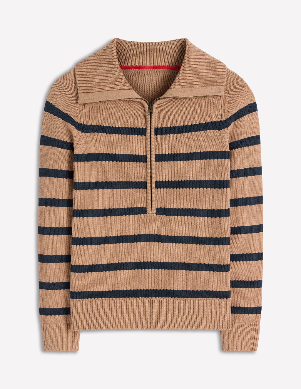 Lucy Half Zip Sweater-Camel Melange, Navy Stripe