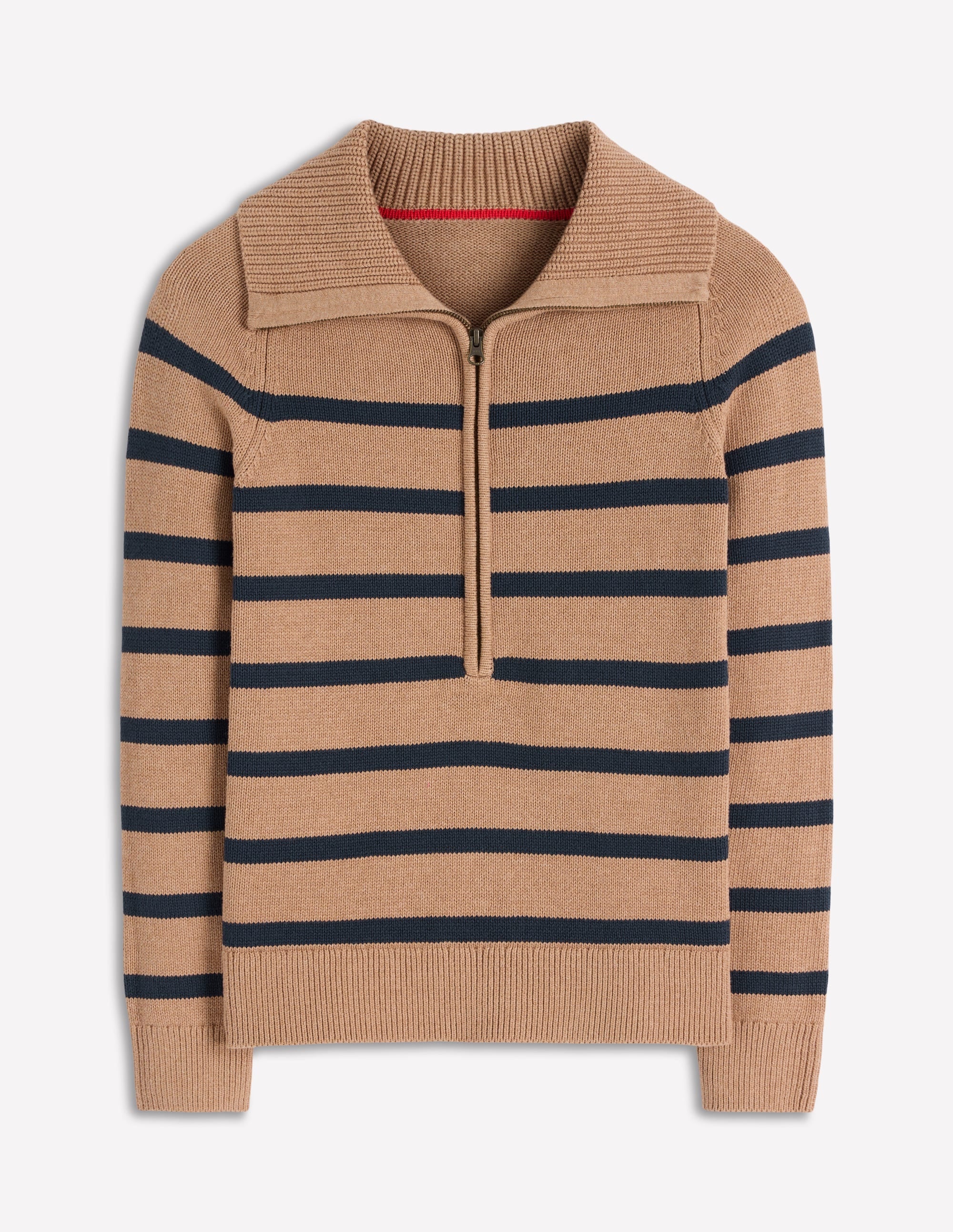 Lucy Half Zip Sweater-Camel Melange, Navy Stripe