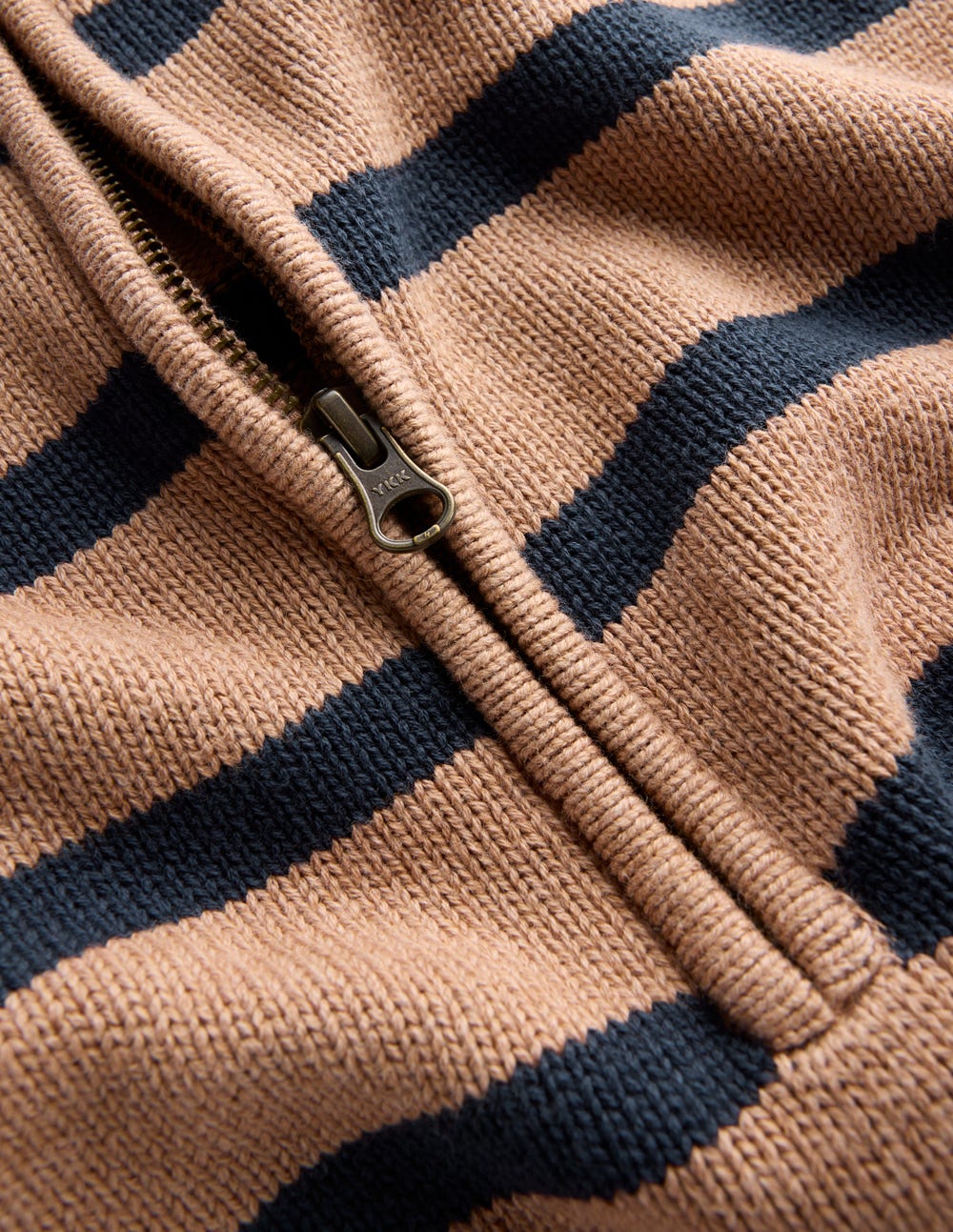 Lucy Half Zip Sweater-Camel Melange, Navy Stripe
