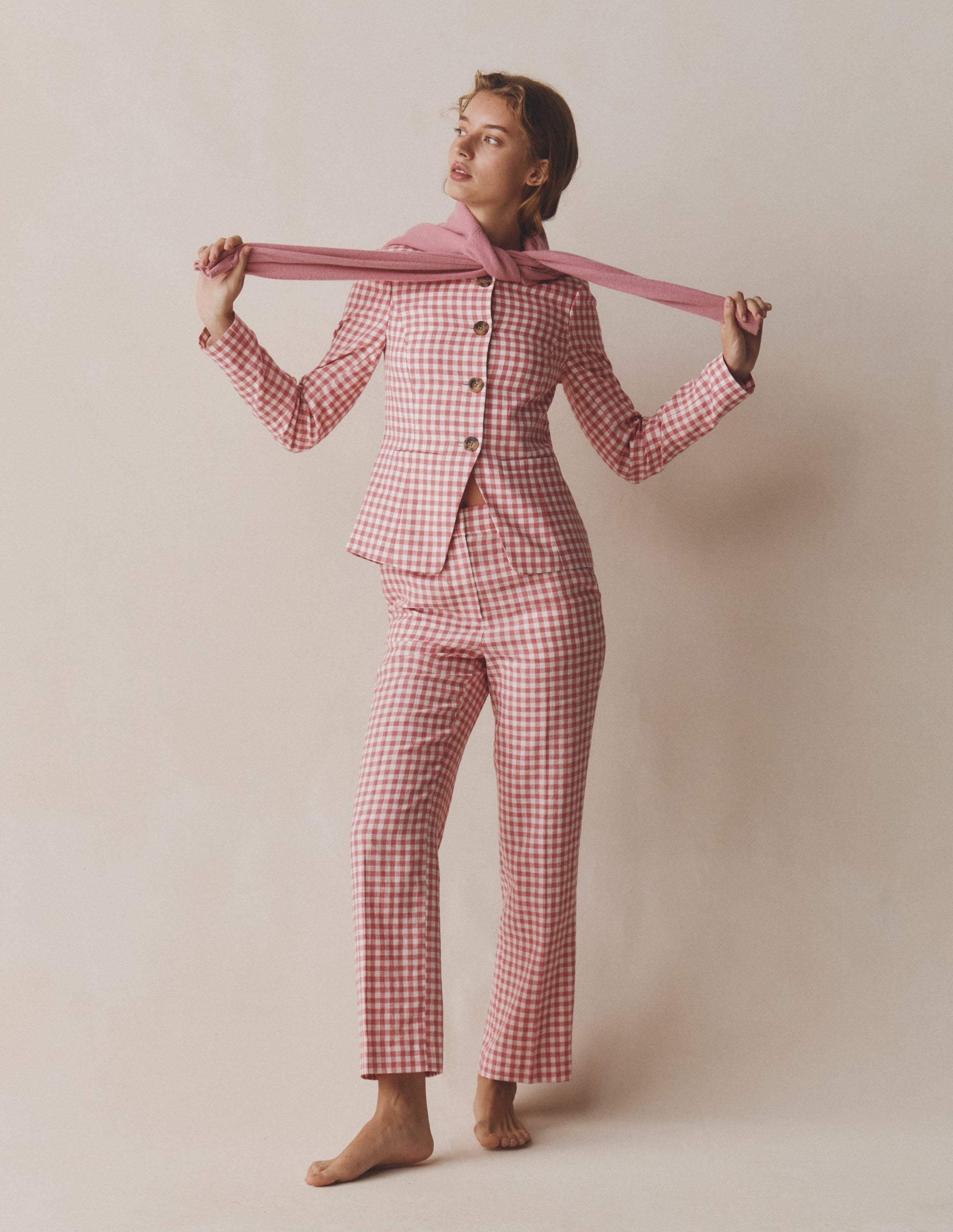 Canonbury 7/8 Linen Pants-Vintage Rose Gingham