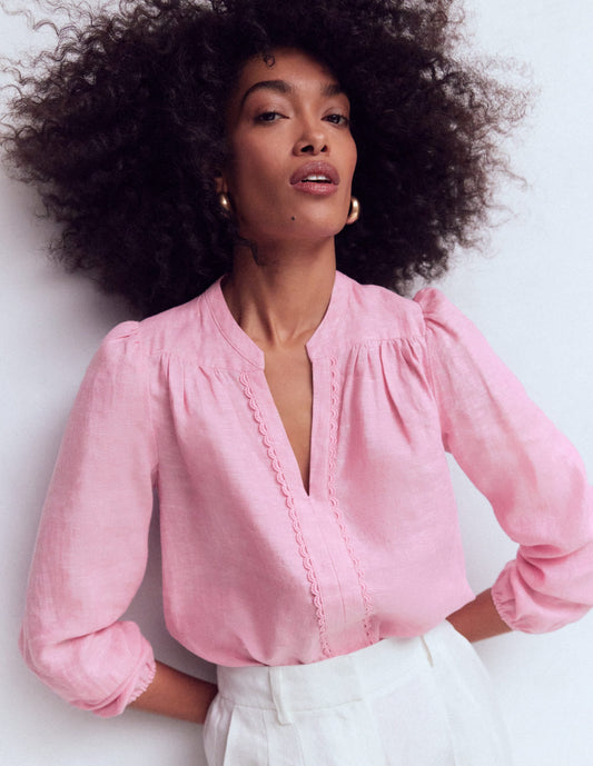 Linen Trim Insert Top-Meadowsweet Pink Chambray
