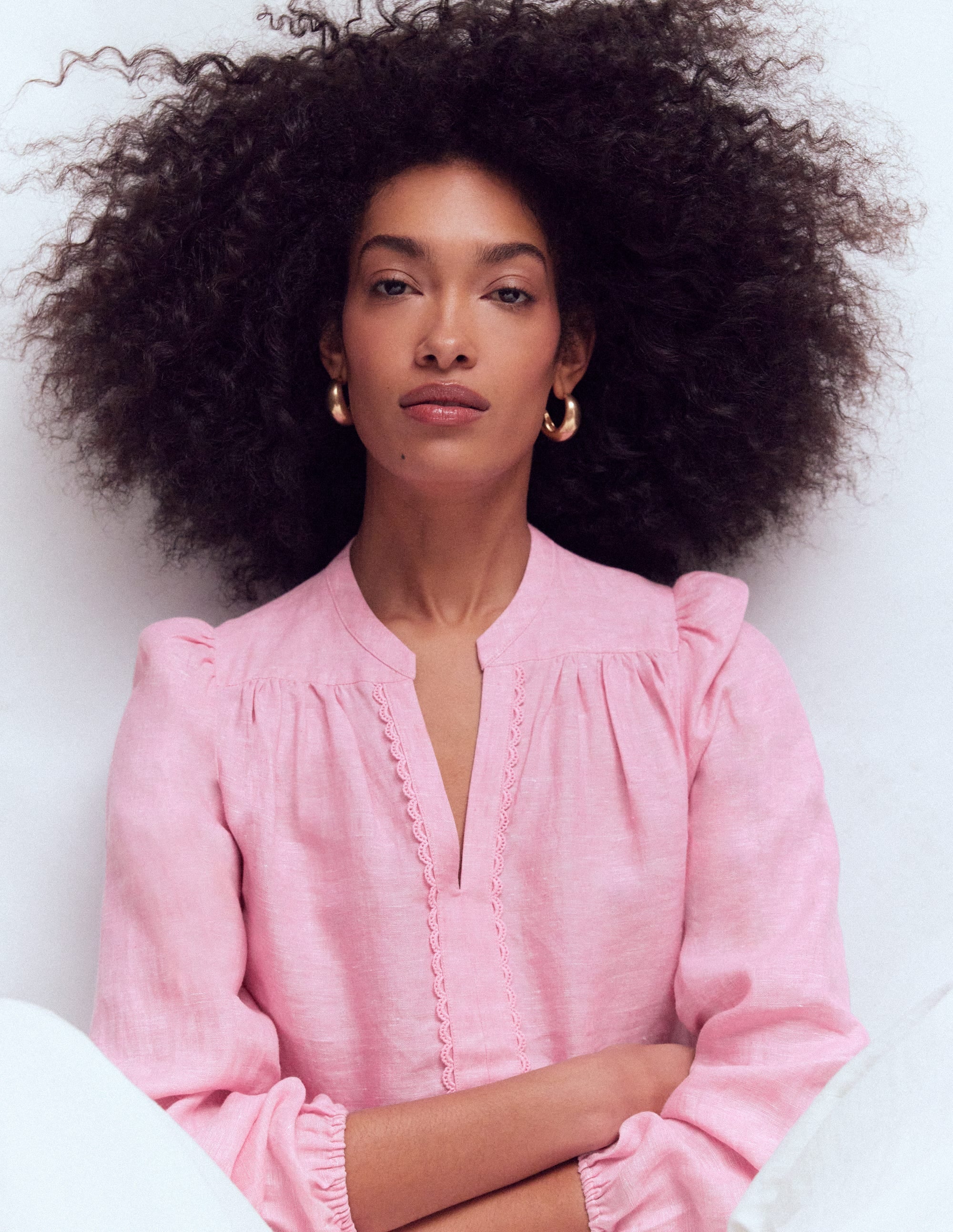 Linen Trim Insert Top-Meadowsweet Pink Chambray