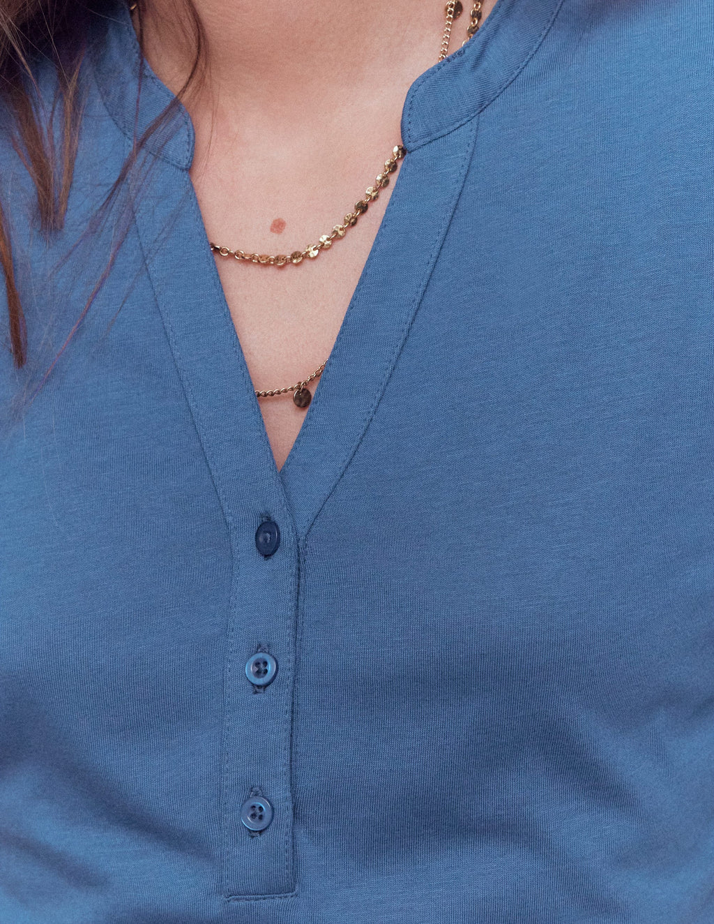 Supersoft Open Neck Henley-Denim Blue