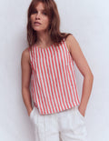 Sofia Linen Top-Bright Cherry Stripe