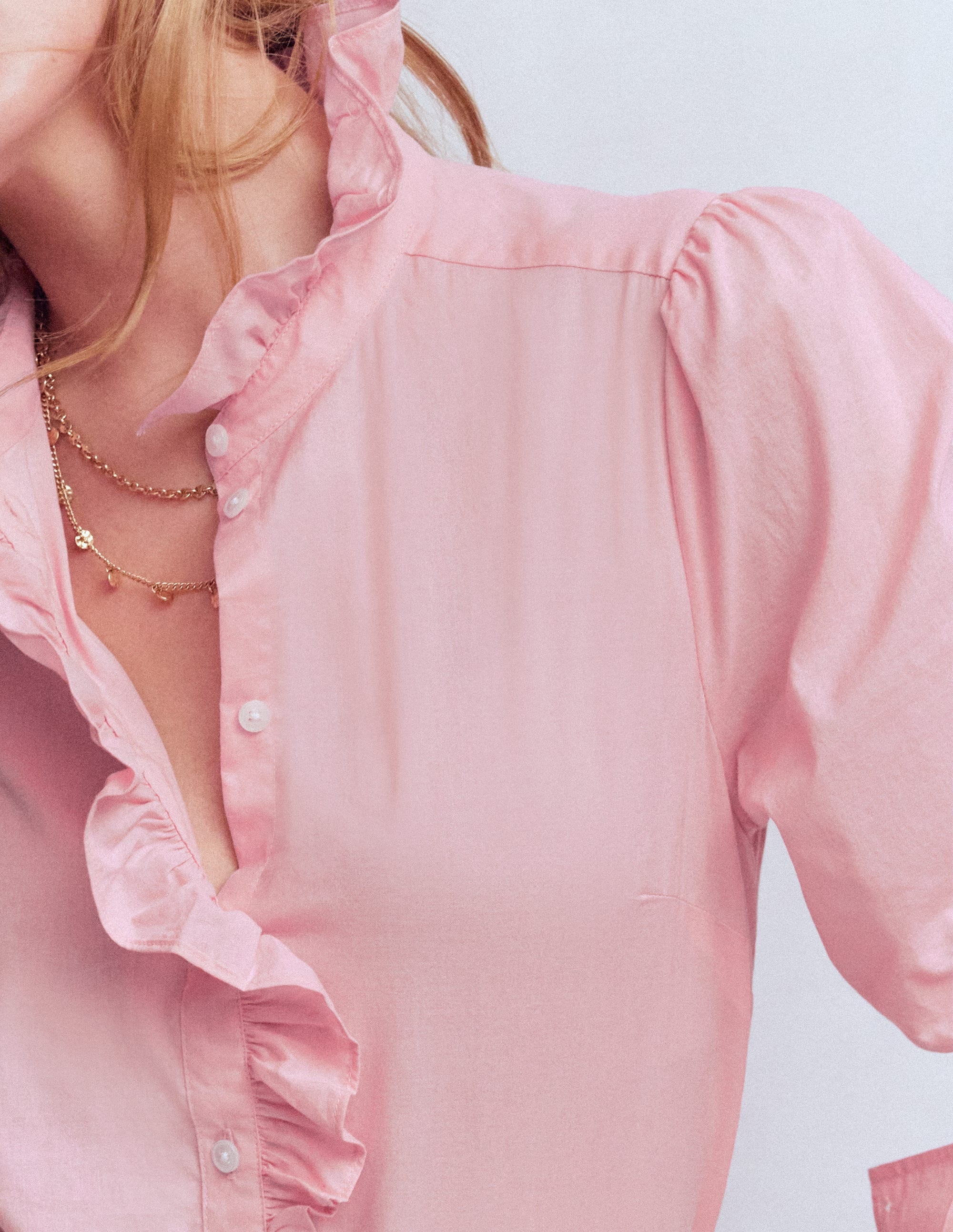 Isabel Ruffle Cotton Shirt-Spring Blossom Pink