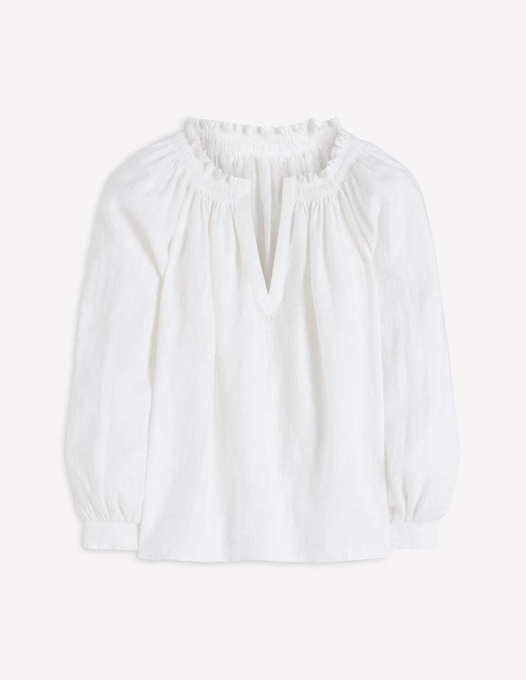 Serena Pleat Neck Linen Top-White