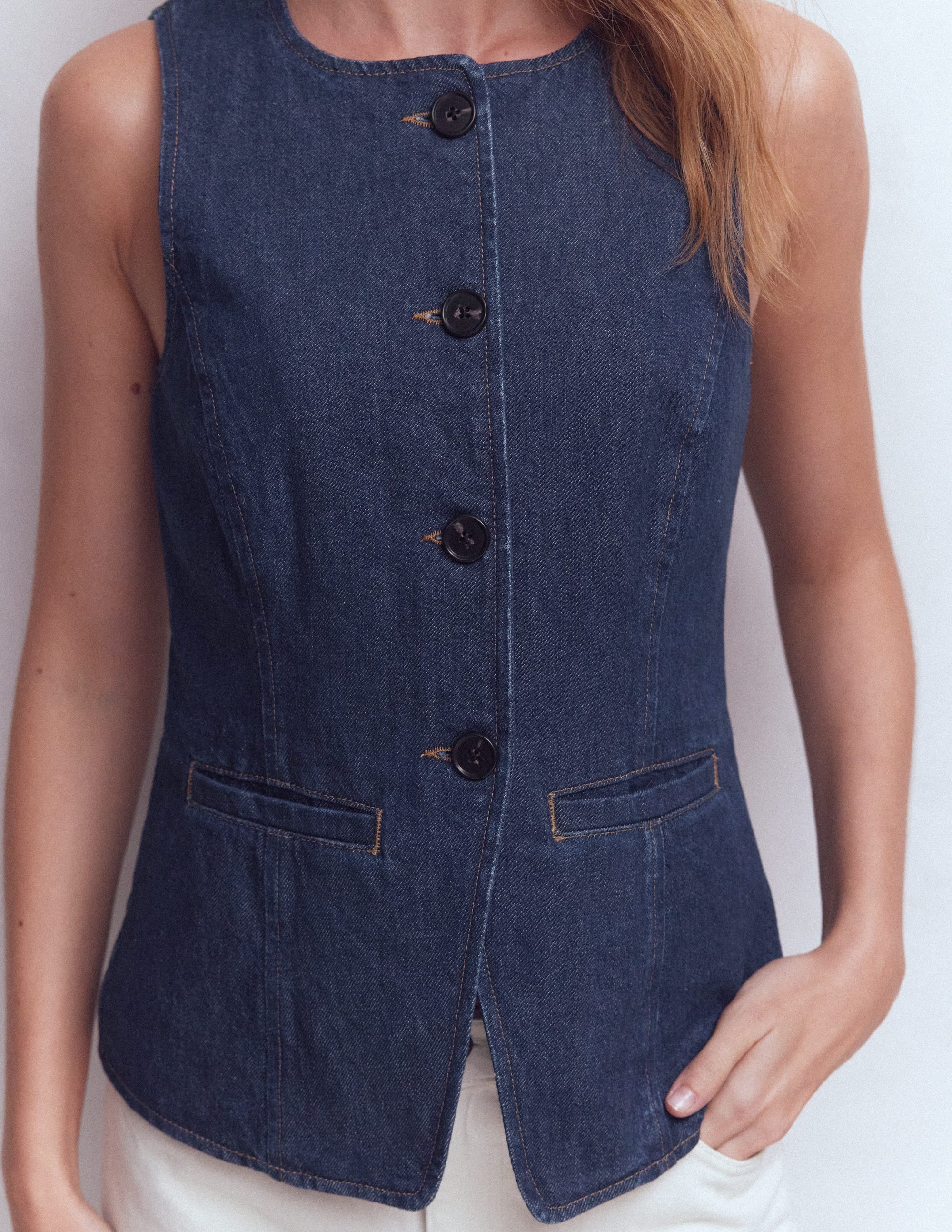 Denim Waistcoat-Indigo Denim