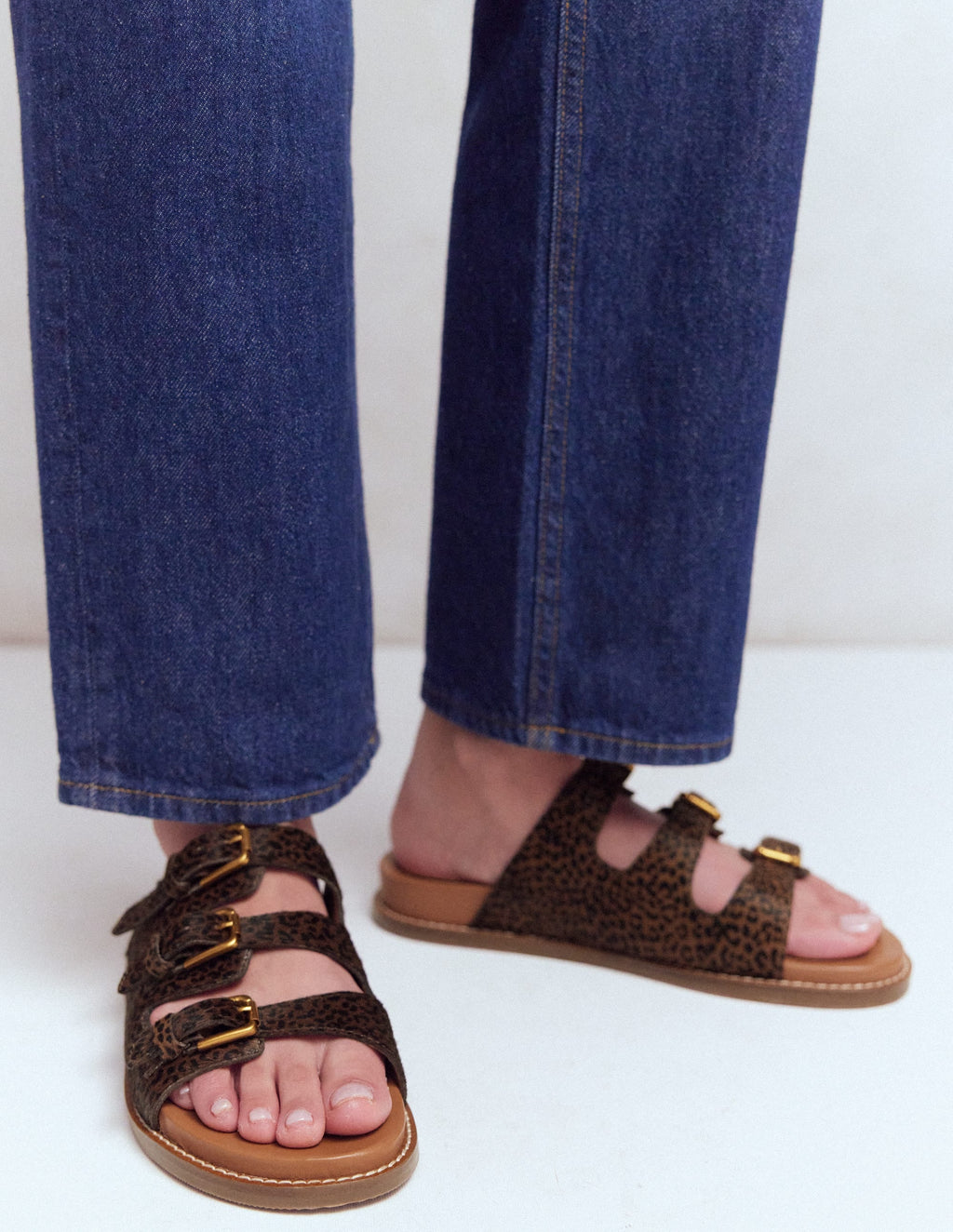 Triple Strap Footbed Sandal-Leopard