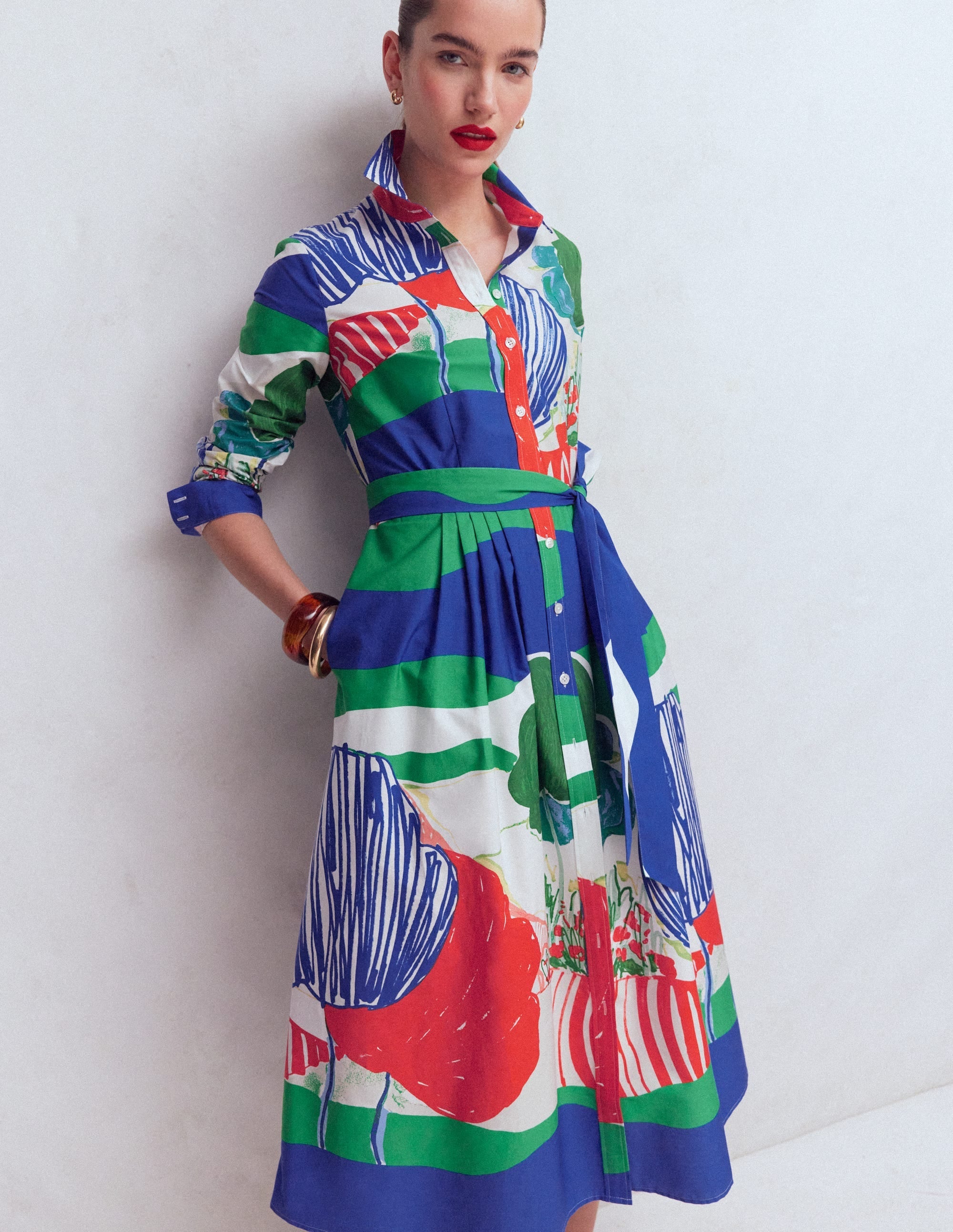 Alexa Cotton Midi Shirt Dress-Multi Abstract Valley