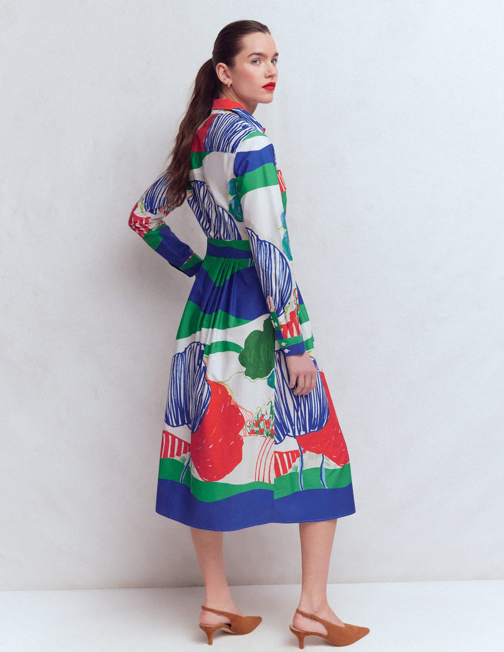 Alexa Cotton Midi Shirt Dress-Multi Abstract Valley