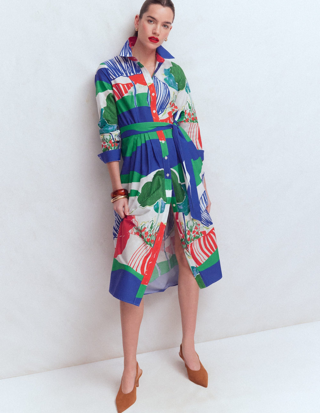 Alexa Cotton Midi Shirt Dress-Multi Abstract Valley