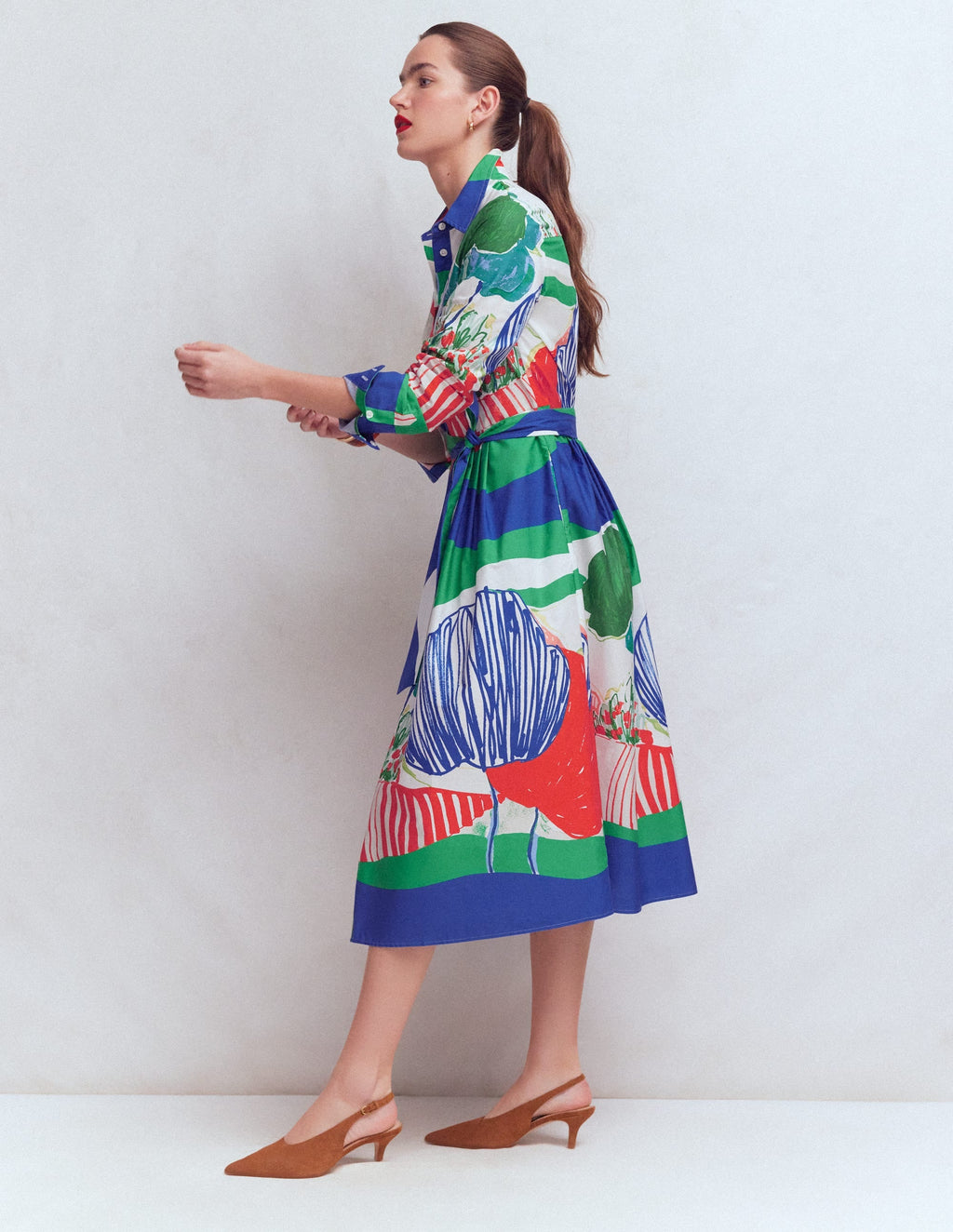 Alexa Cotton Midi Shirt Dress-Multi Abstract Valley