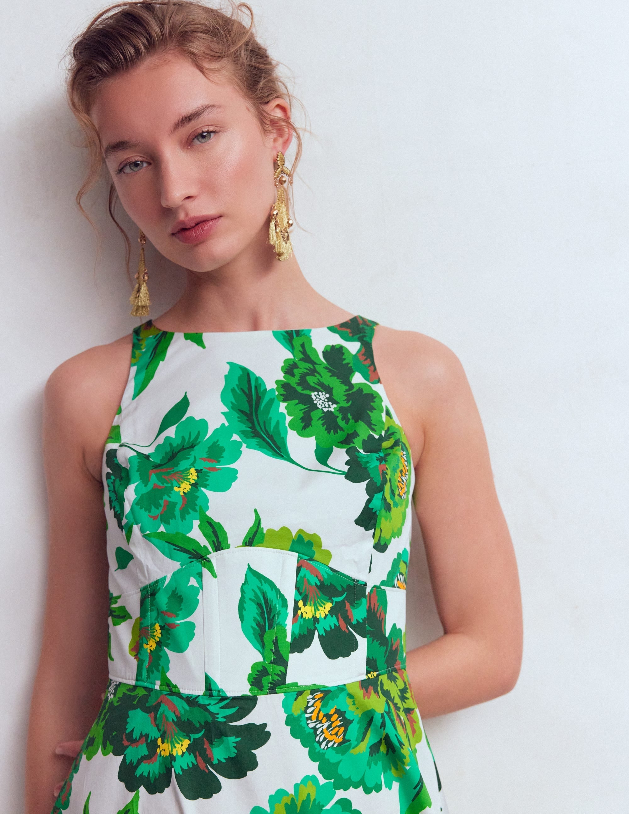 Silvia Boned Bodice Maxi Dress-Green Opulent Blossom
