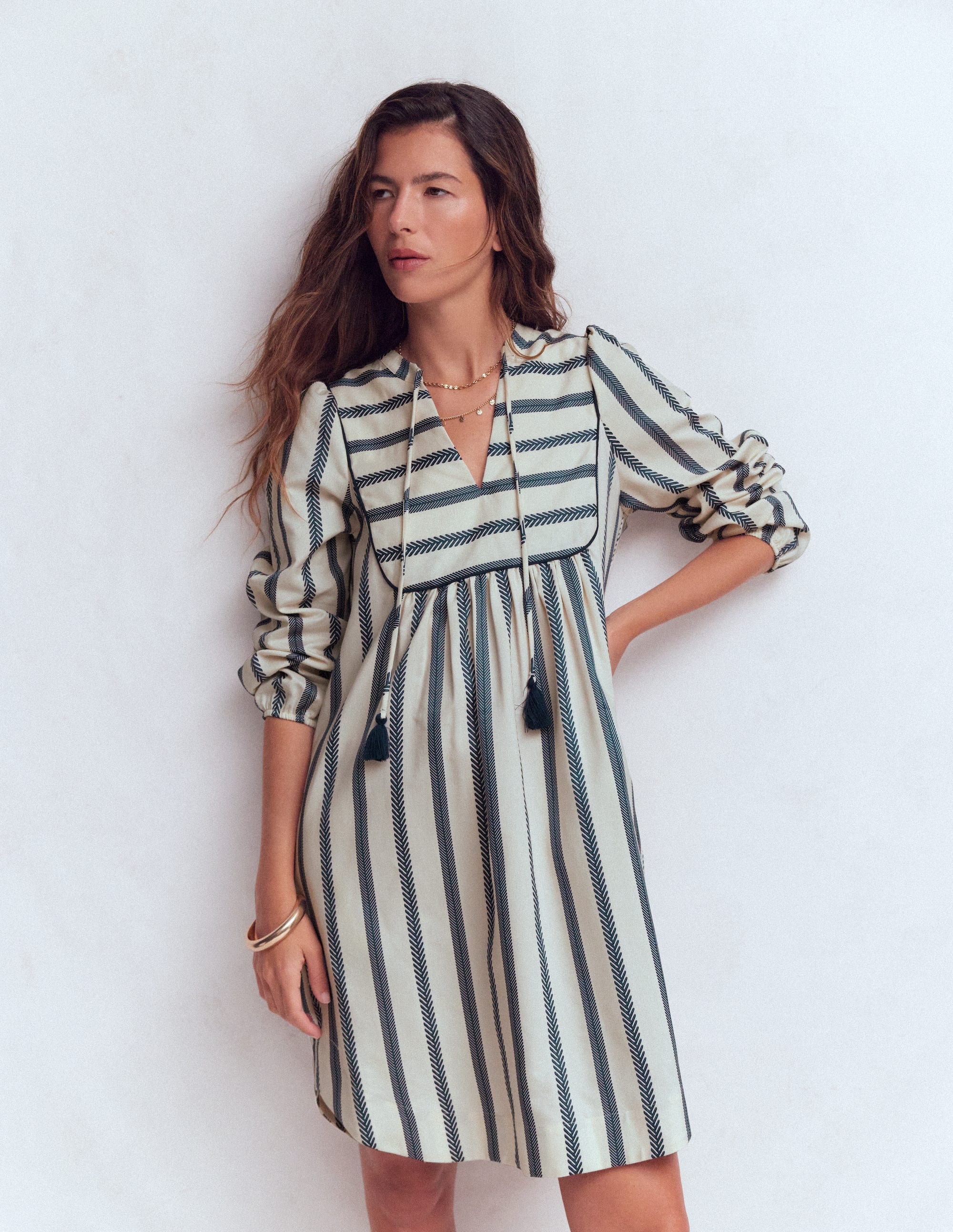 Pia Cotton Yoke Dress-Blue Stripe