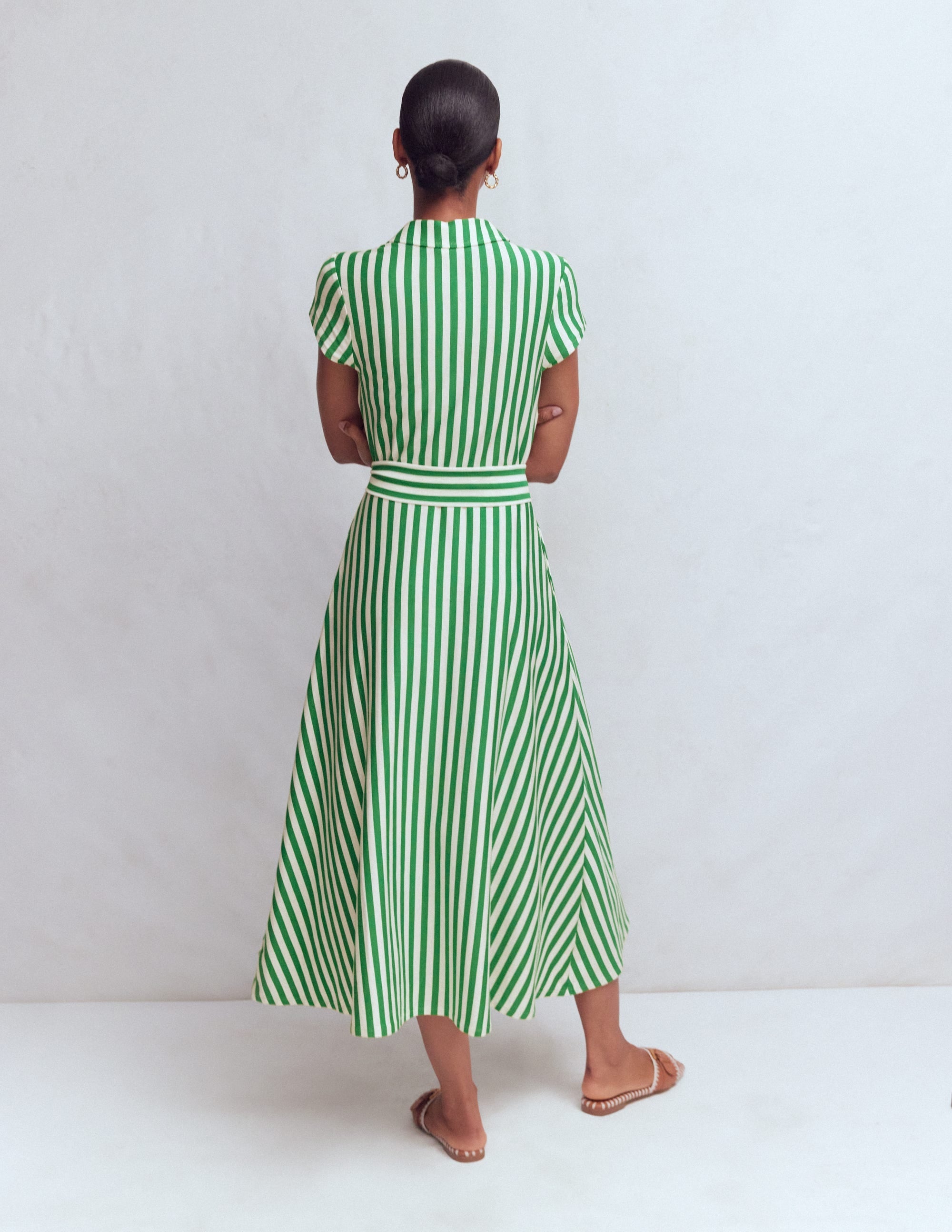 Marcia Jersey Shirt Dress-Green and Ivory Stripe