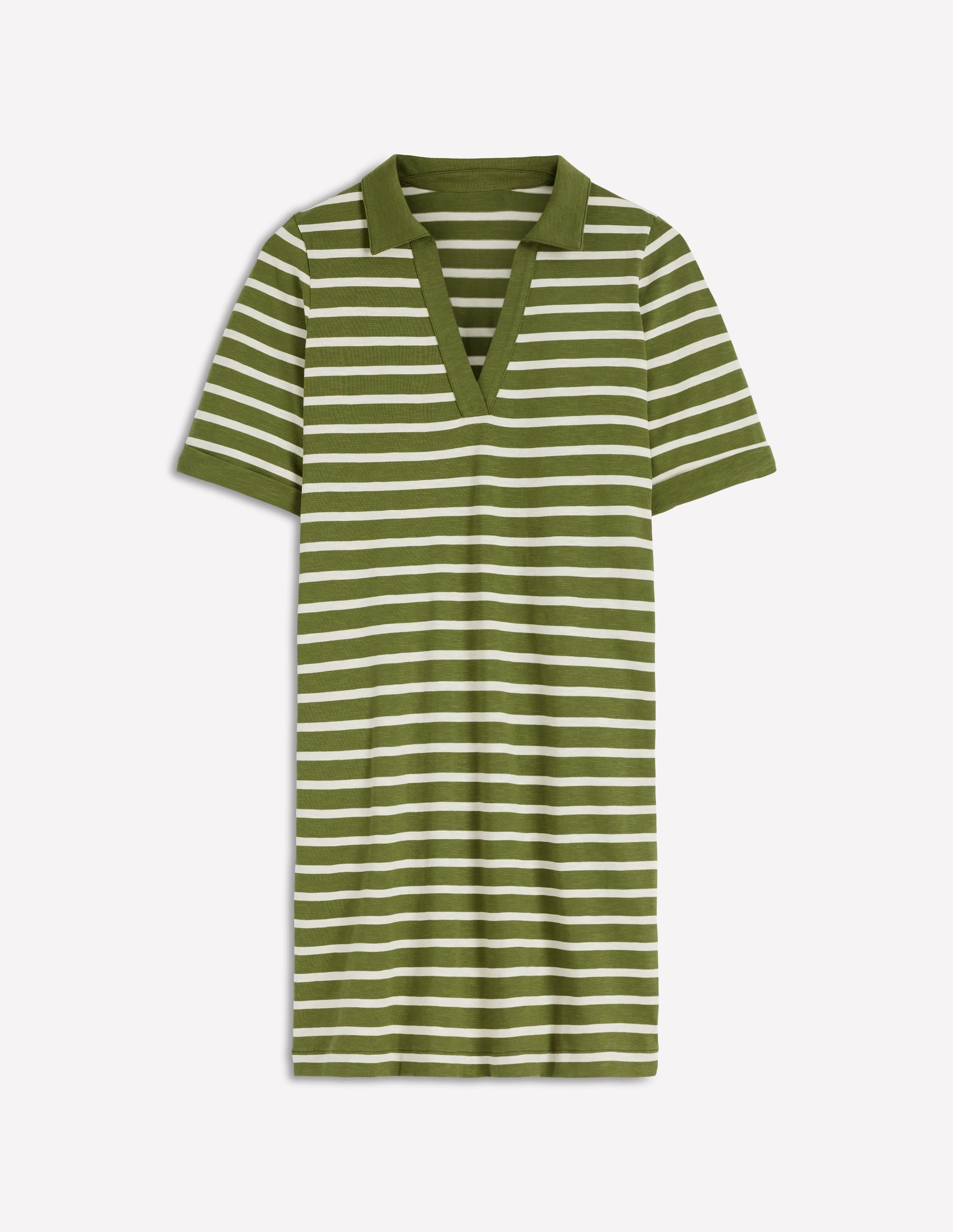 Tilda Jersey T-shirt Dress-Olive and Ivory Stripe