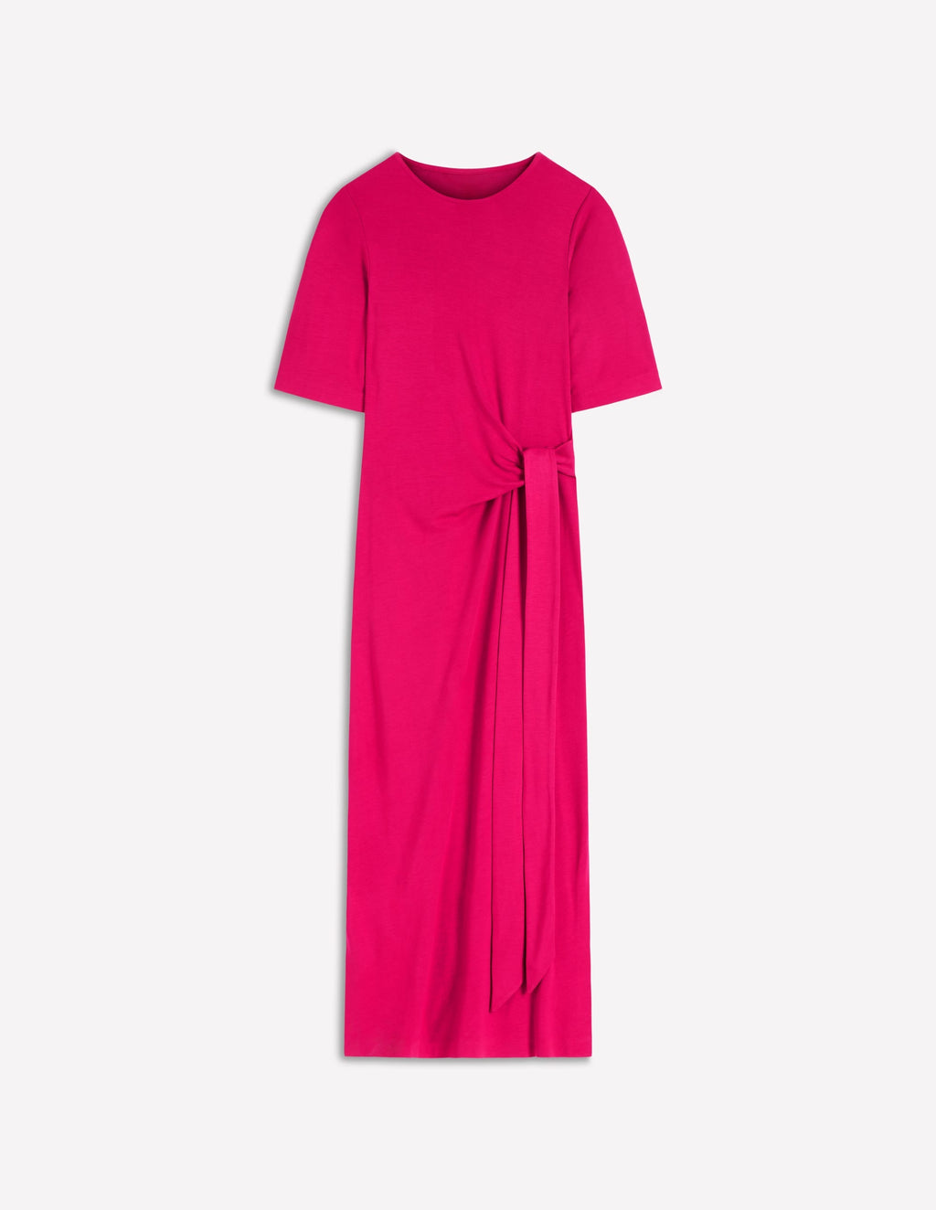 Zinnia Tie Jersey Midi Dress-Vibrant Pink