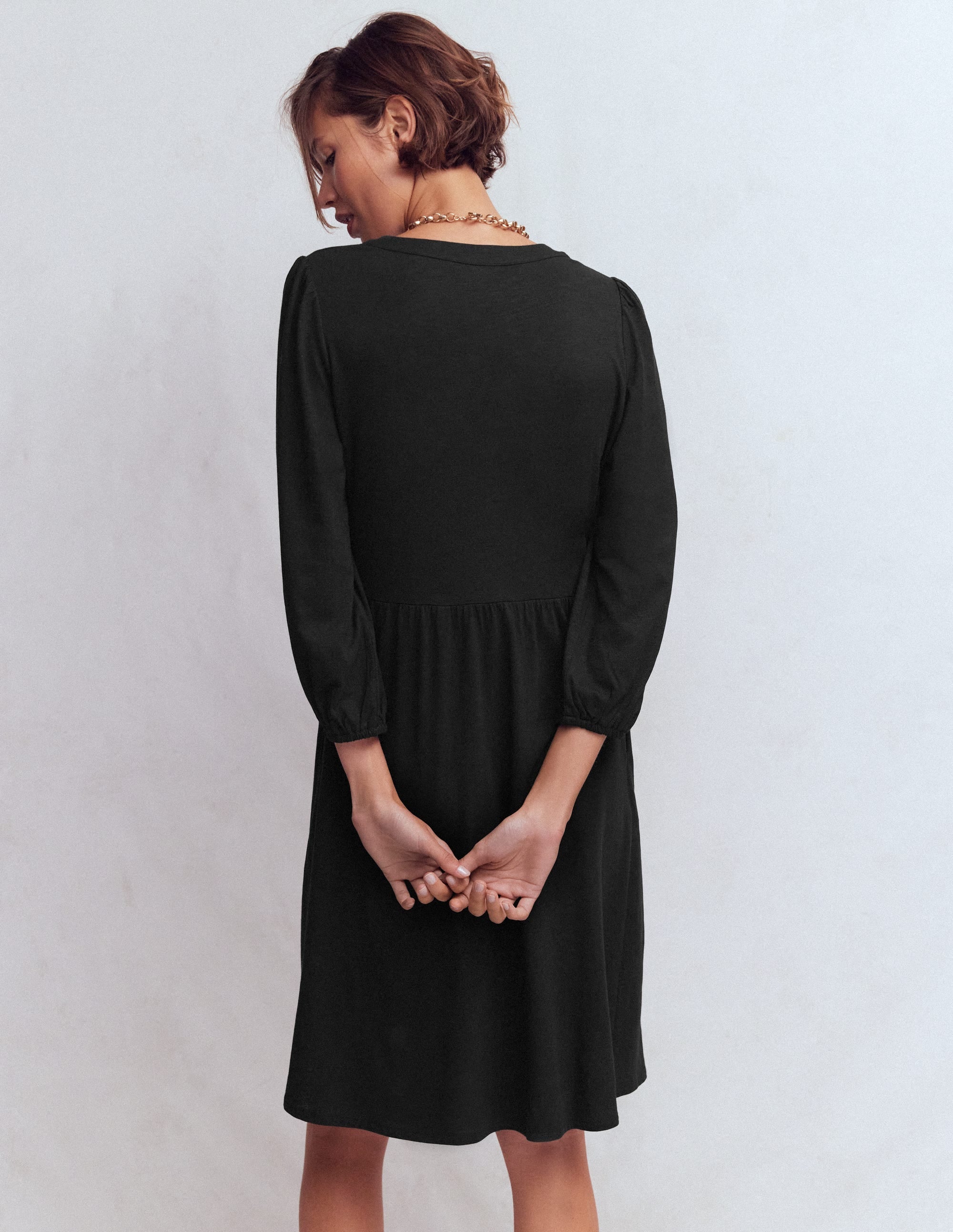 Cathy Notch Neck Jersey Dress-Black