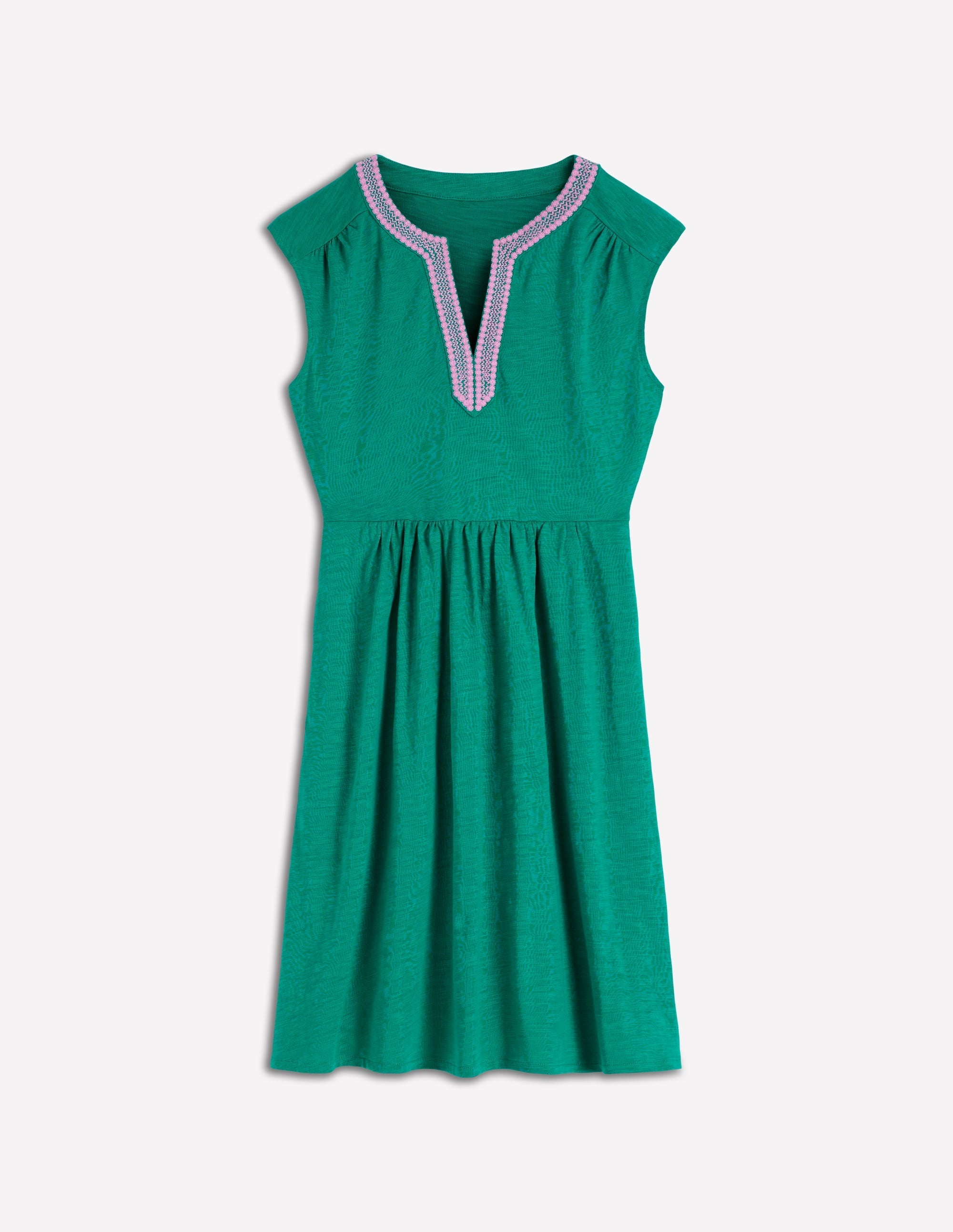 May Embroidered Short Dress-Deep Teal