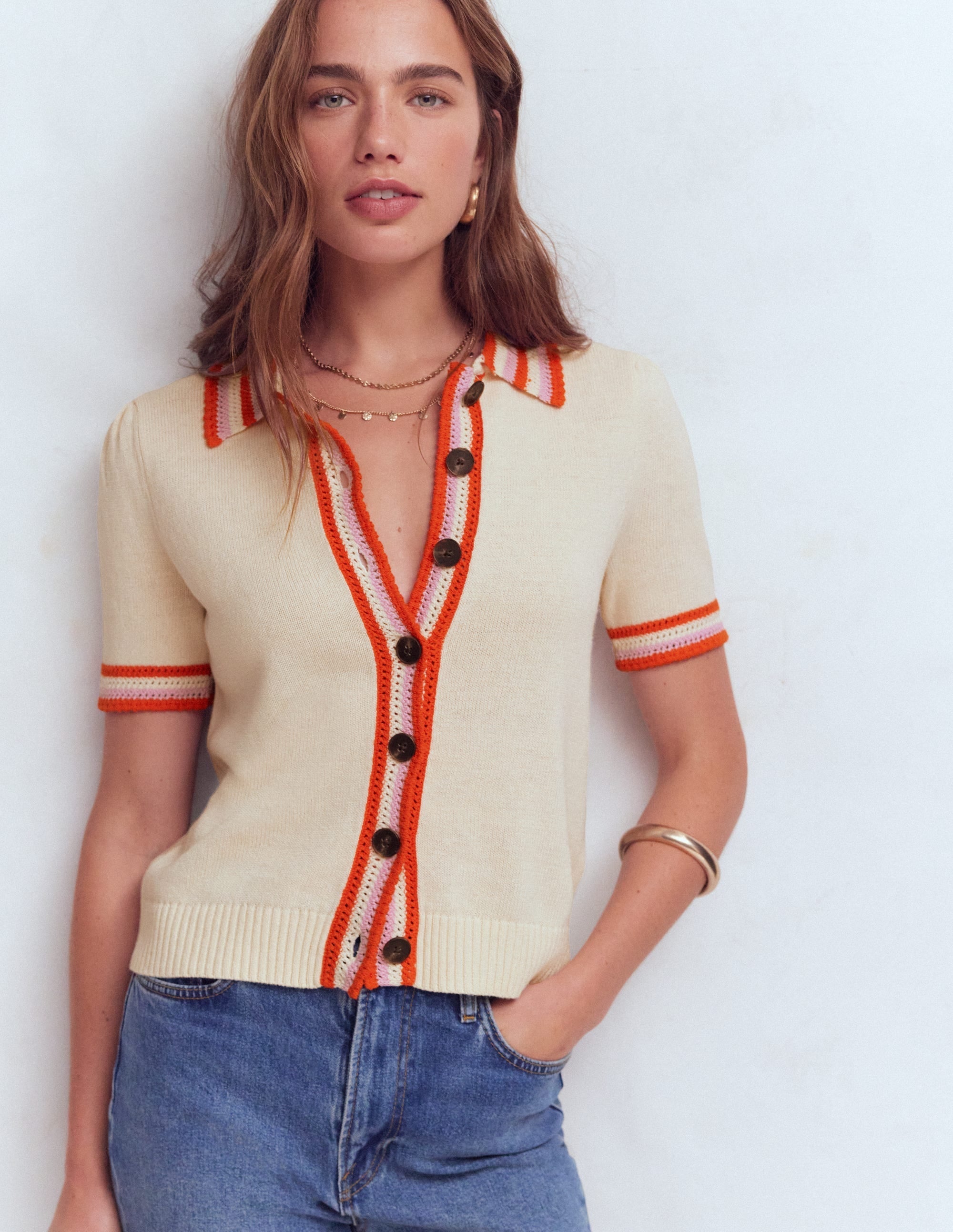 Saffron Crochet Trim Cardigan-Ivory