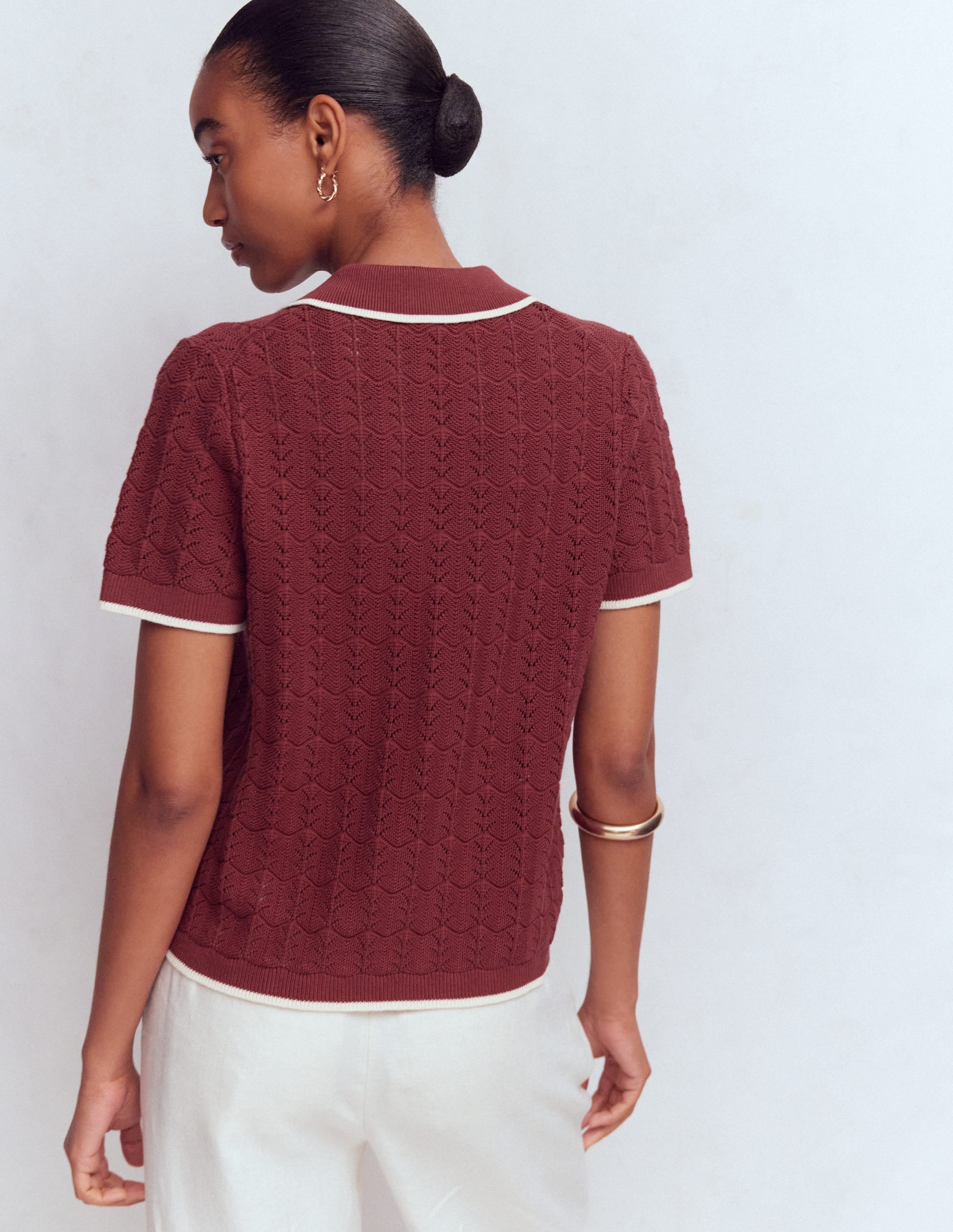 Pointelle Henley T-shirt-Rich Chestnut