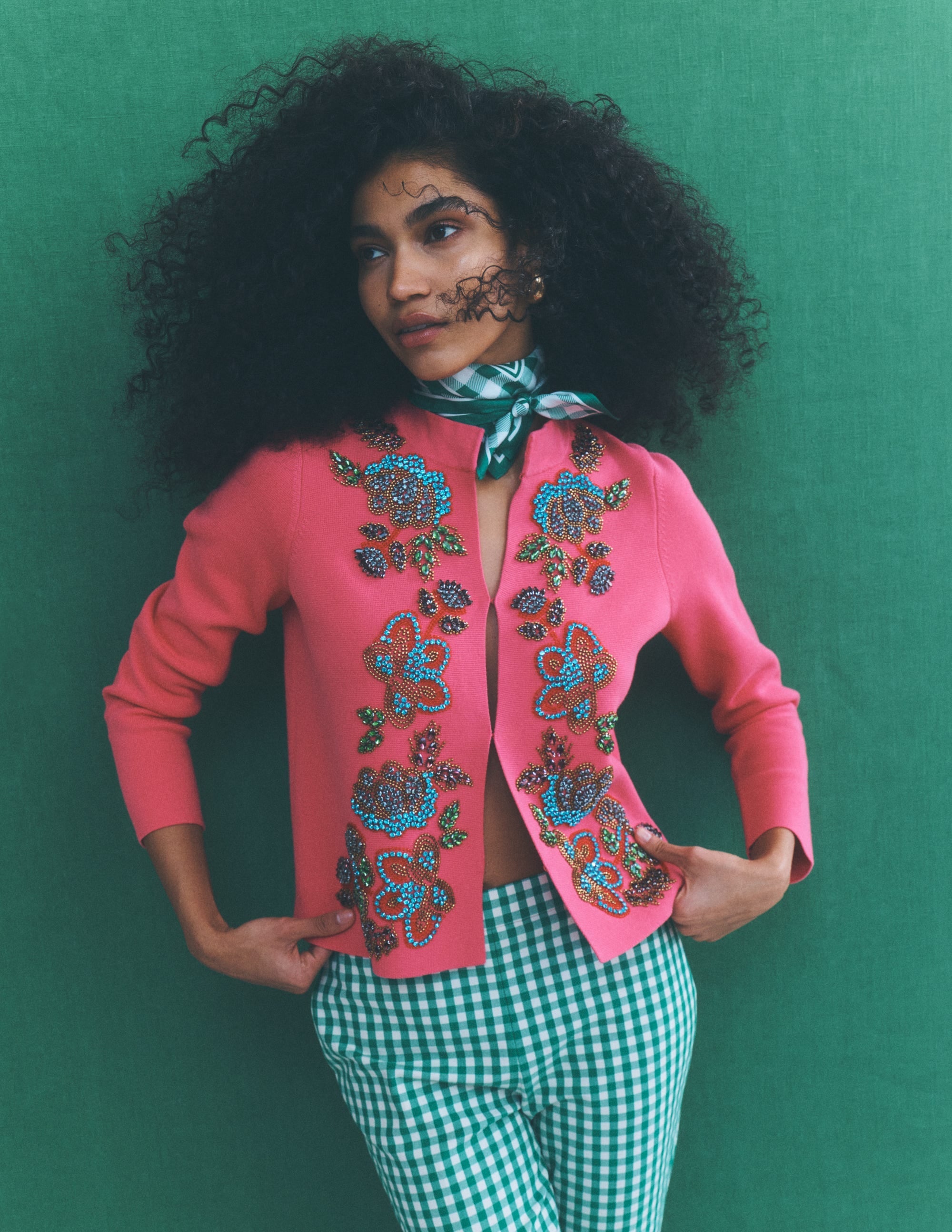 Elena Stand Neck Jacket-Pink Embroidery