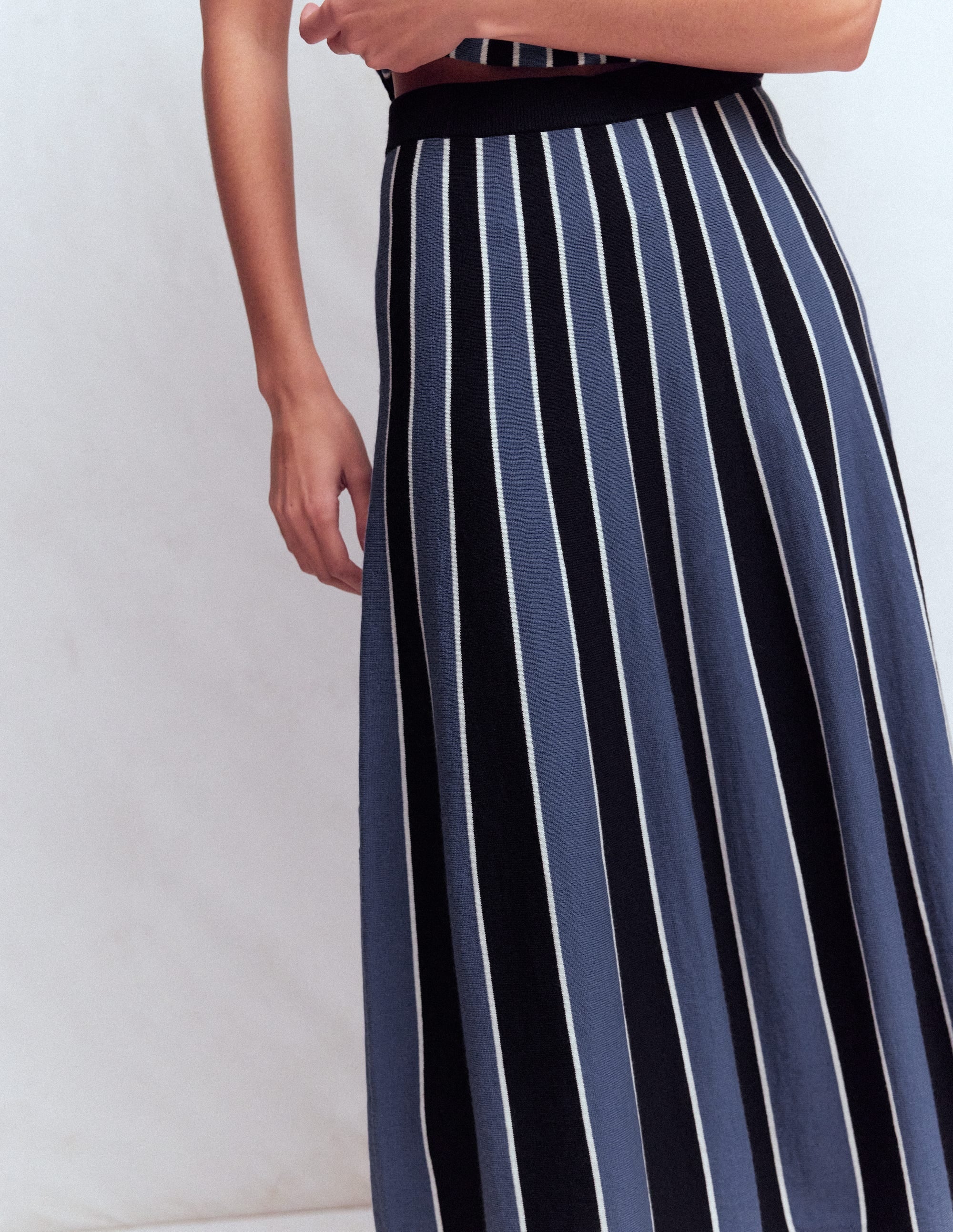 Liz Knitted Midi Skirt-Denim Blue Stripe