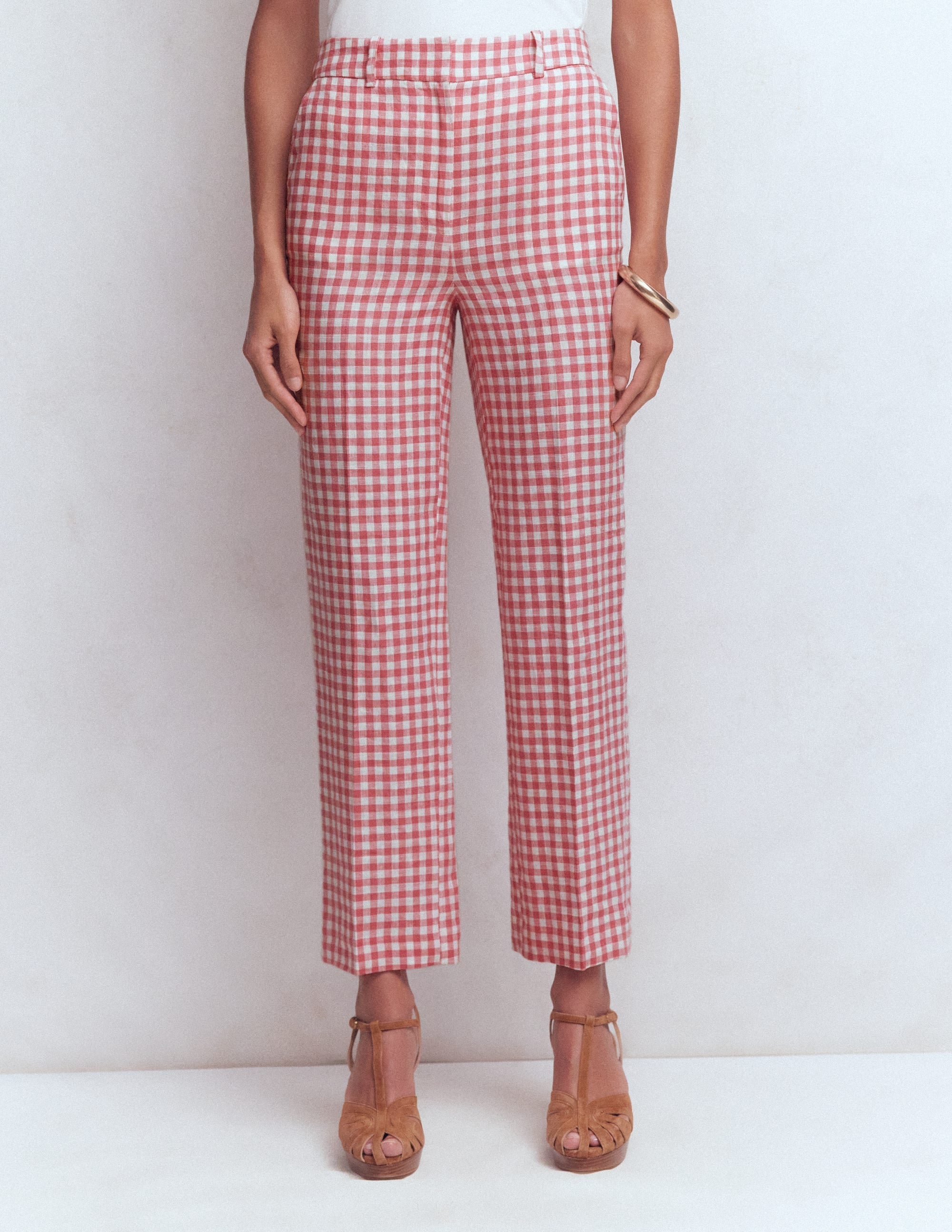 Canonbury 7/8 Linen Pants-Vintage Rose Gingham