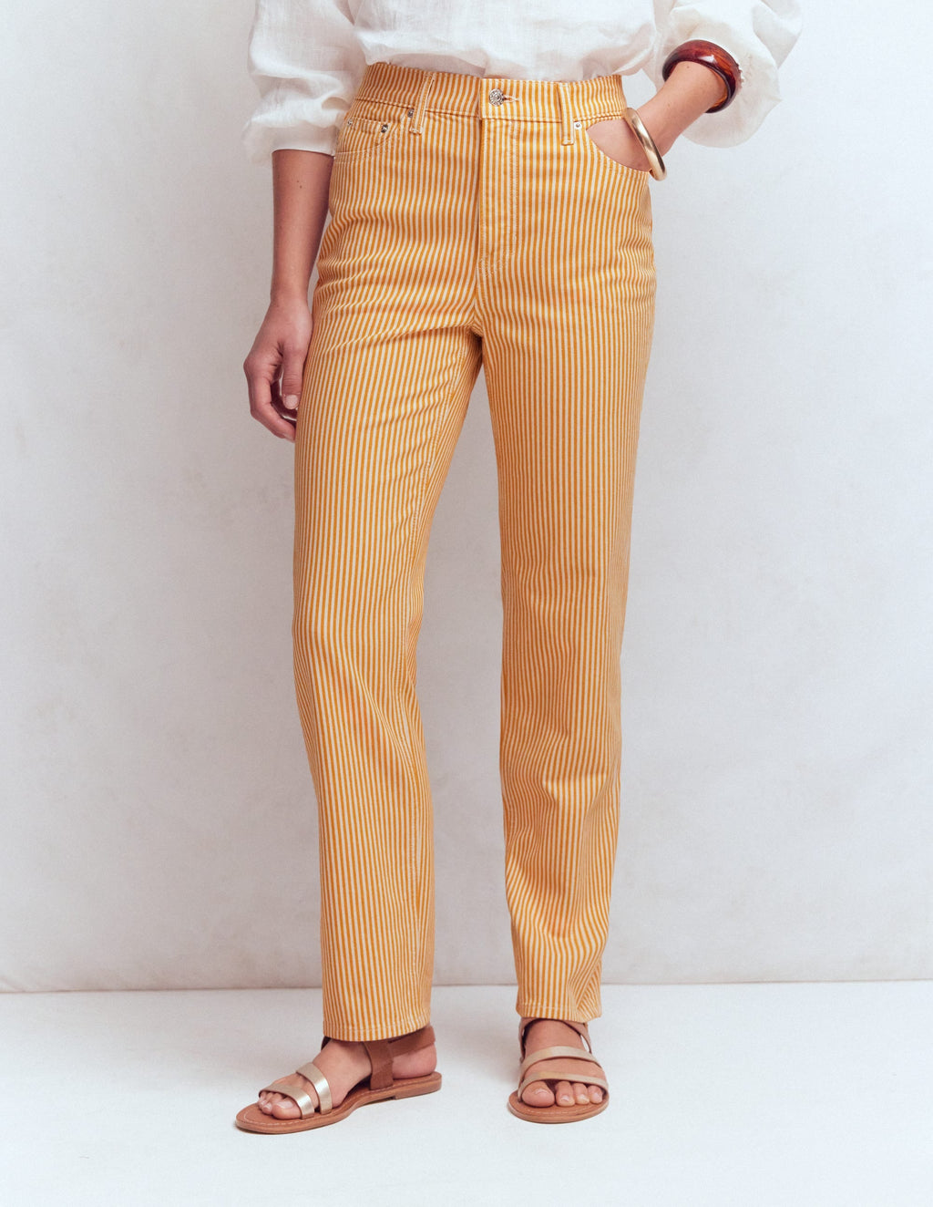 High Rise Straight Jeans-Yellow Stripe