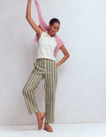 Barrel Leg Chino Pants-Green, Navy, Pink Stripe