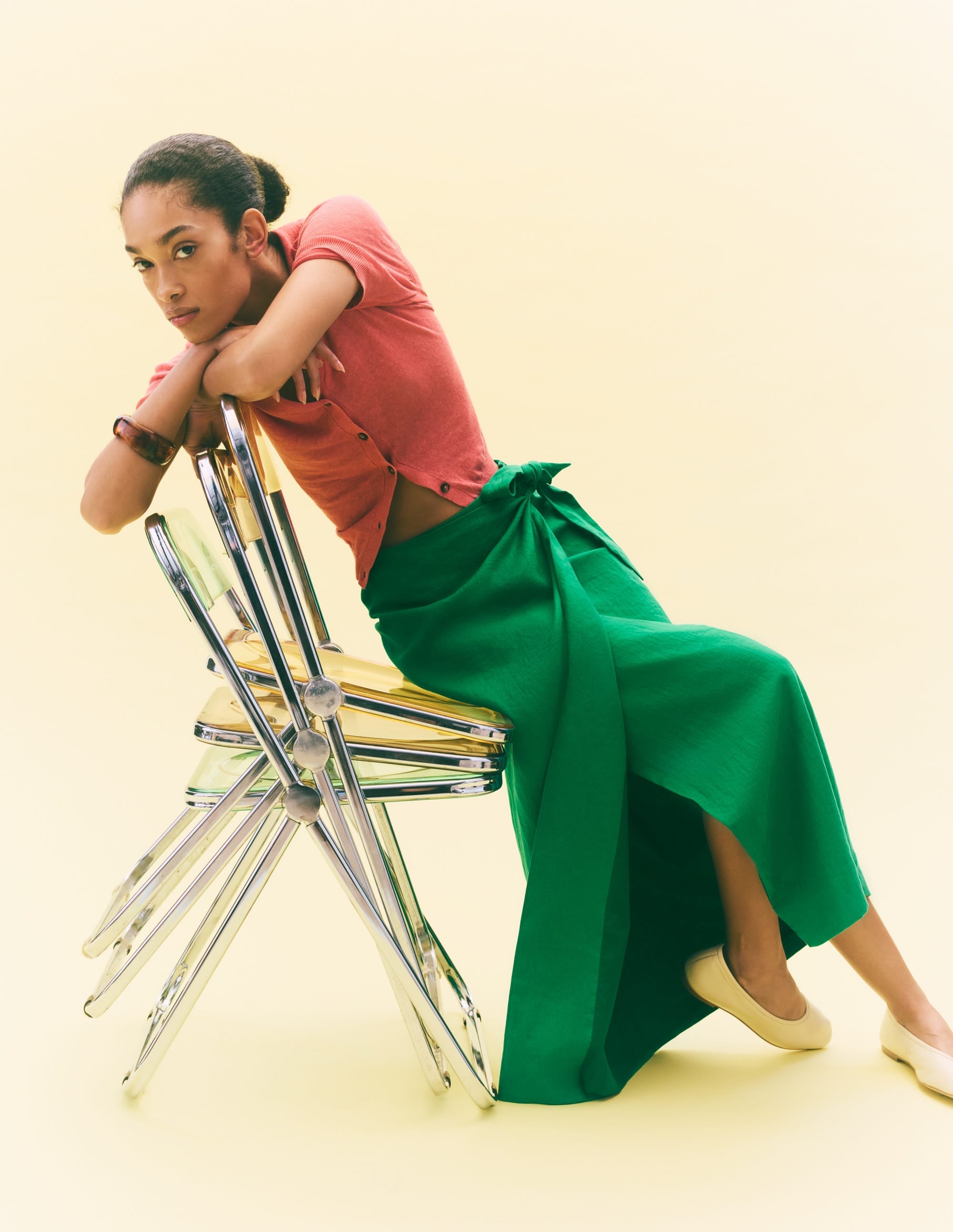 Dimitra Linen Column Skirt-Rich Emerald
