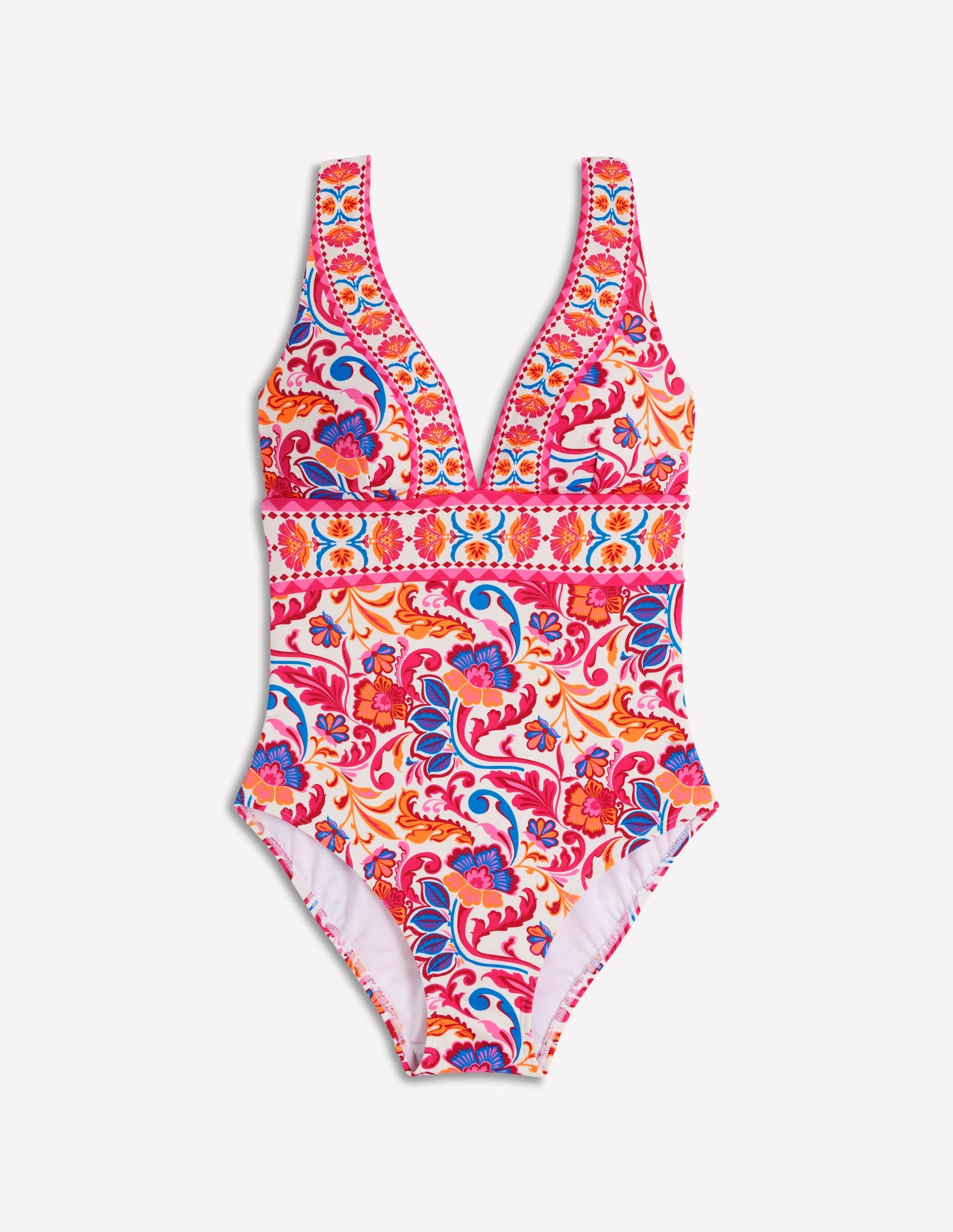 Porto V-neck Swimsuit-Pink Power, Flourishing Meadow