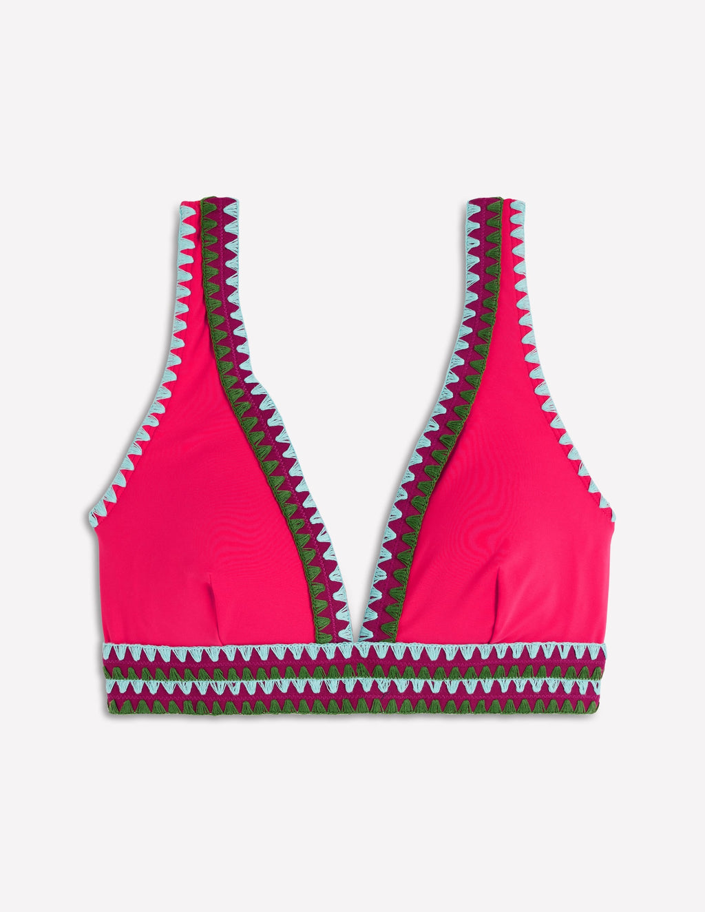 Porto V-neck Bikini Top-Rosy, Embroidery