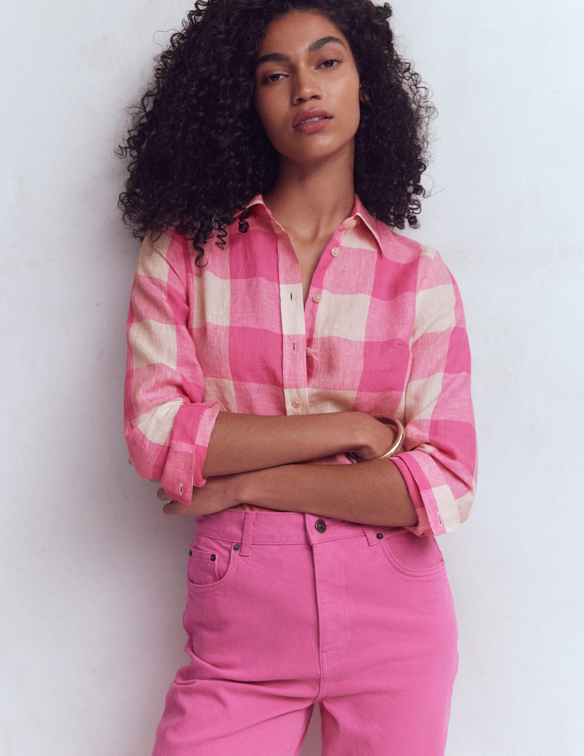 Sienna Linen Shirt-Pink Punch Gingham