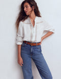 Trim Detail Double Cloth Top-White