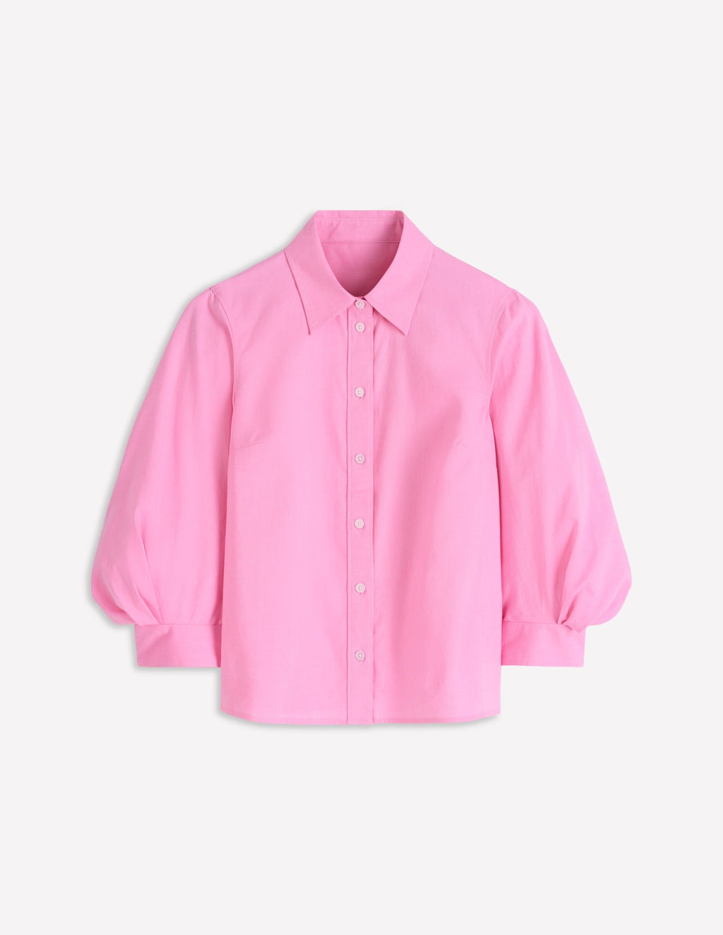 Puff Sleeve Oxford Shirt-Pink